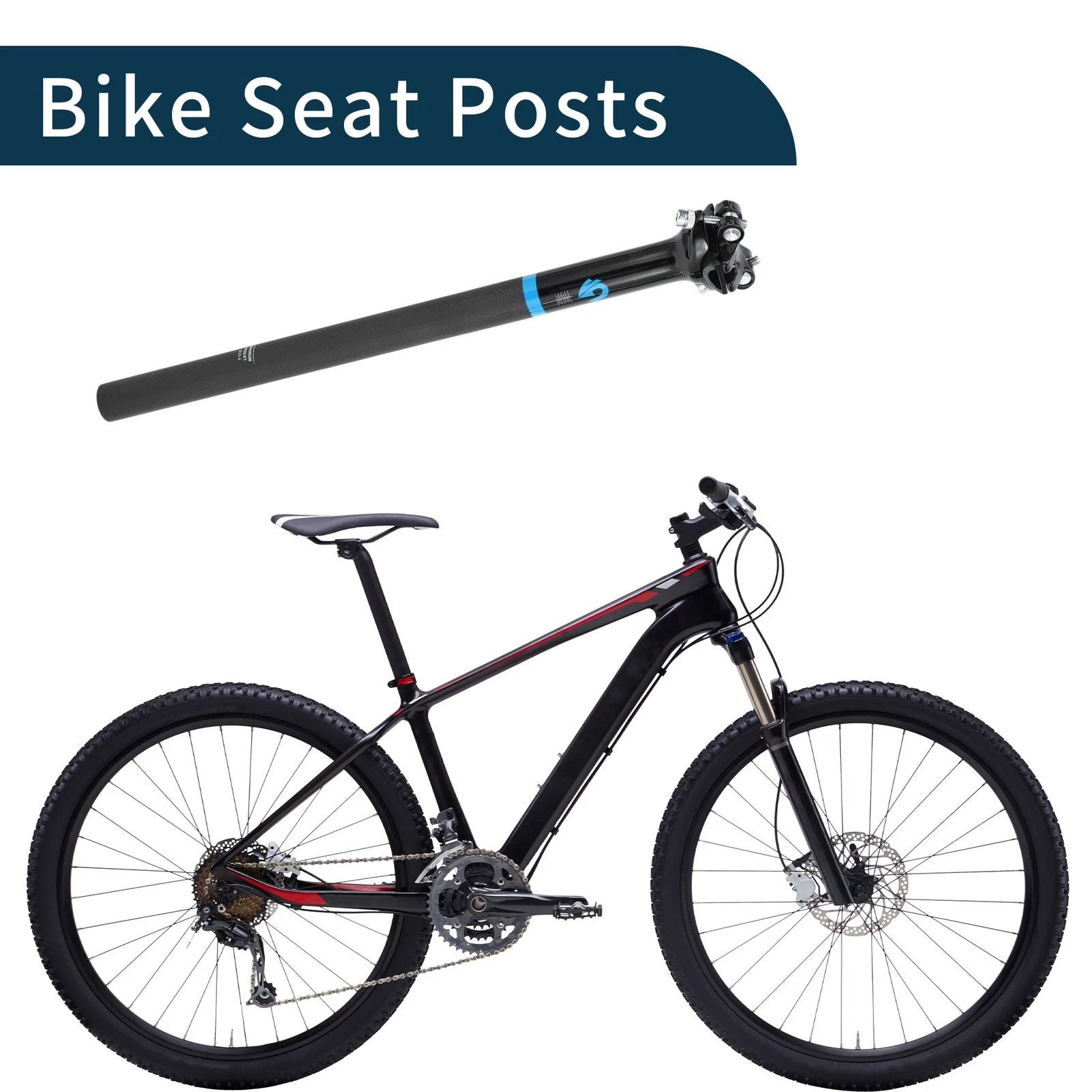 Seat Post 25.4x400mm Replacement for Bike Saddle Tube Matte Black Gloss
