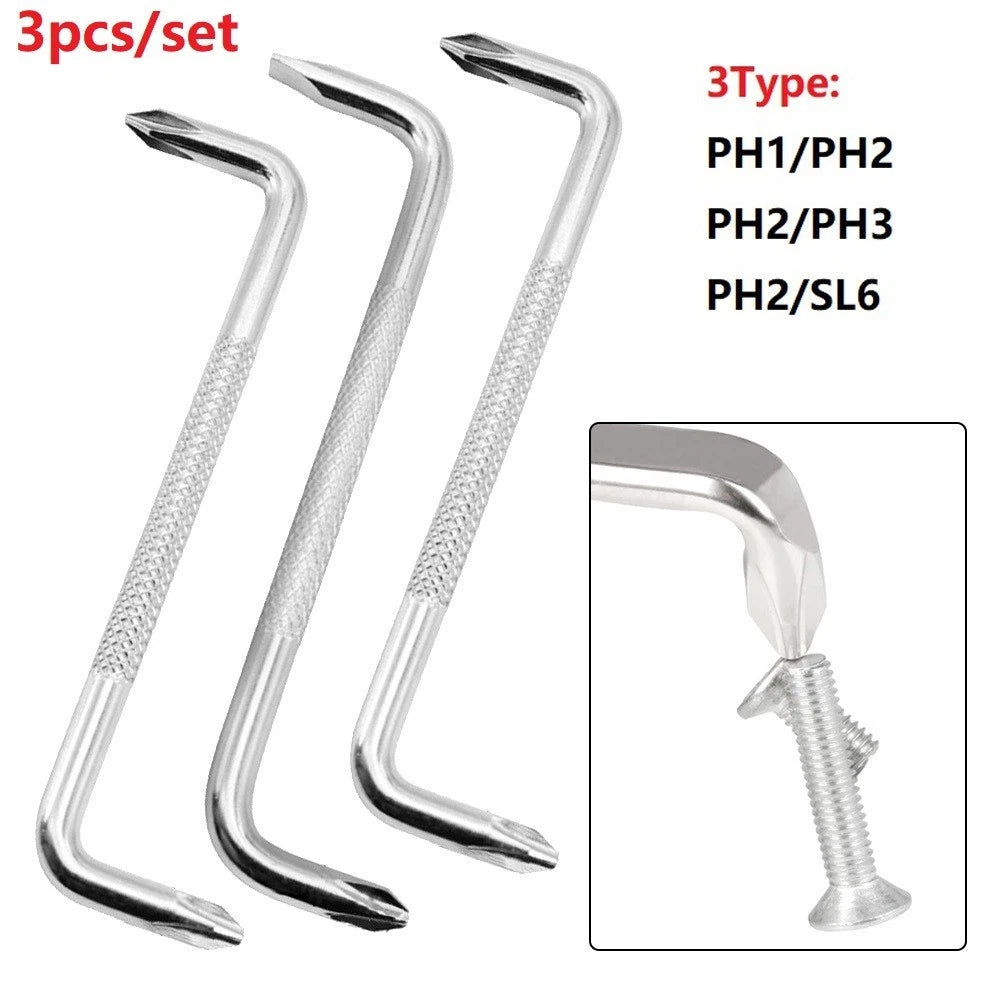 Set of 3 Offset Screwdrivers 108mm Double Head Anti-Slip Handle