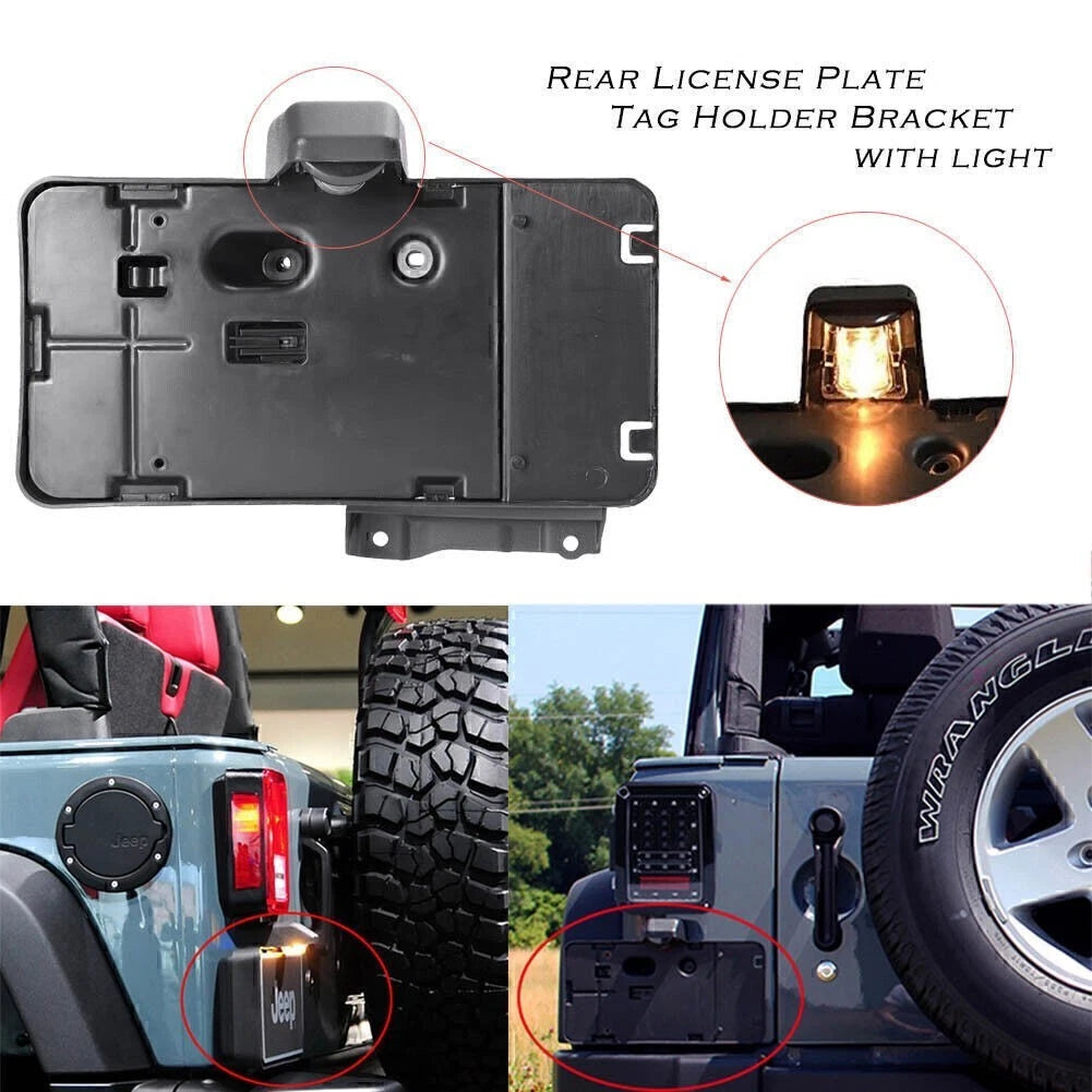 License Plate Holder with LED Tail Light for Jeep Wrangler (2007–2017)