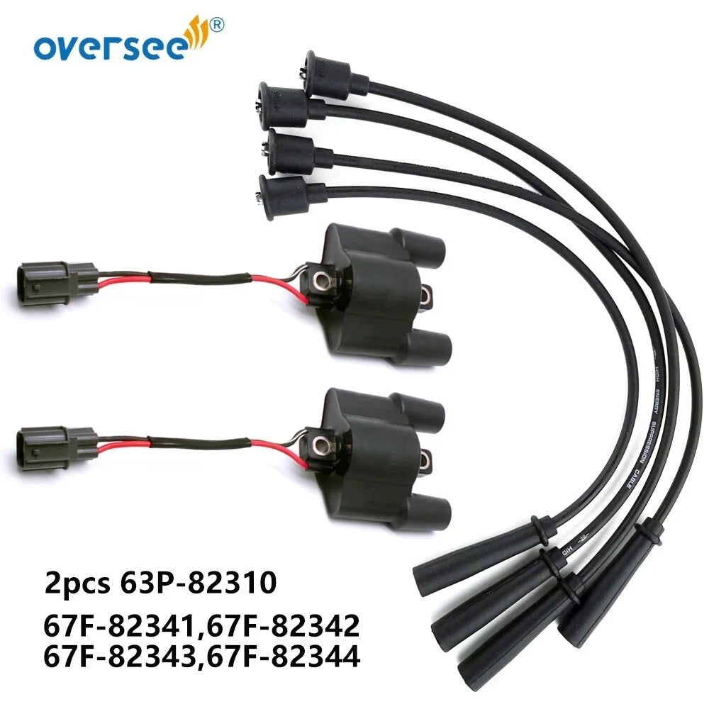 Ignition Coil & High Tension Cord Kit for Yamaha F75-F100 67F-82341/2/3 63P-82310