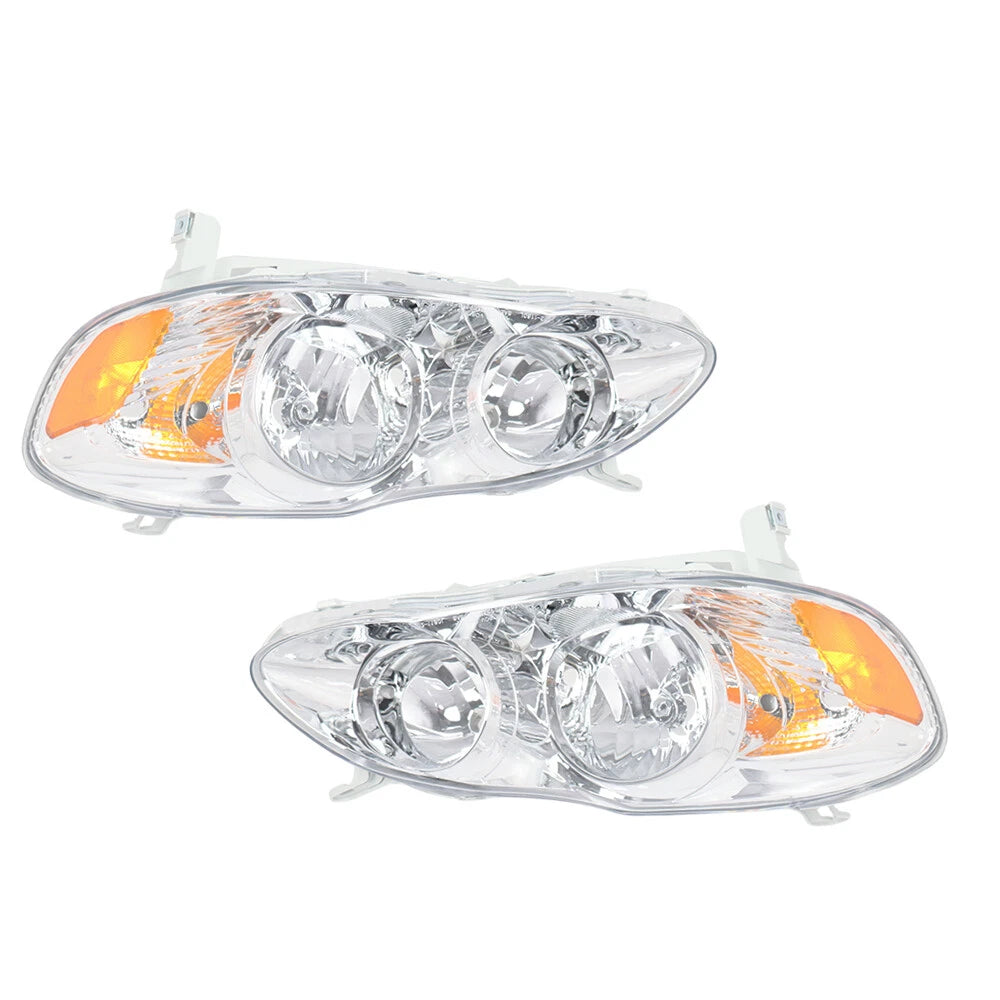 Headlight Assembly Halogen for Toyota Corolla (2003–2008) Left + Right Pair Chrome