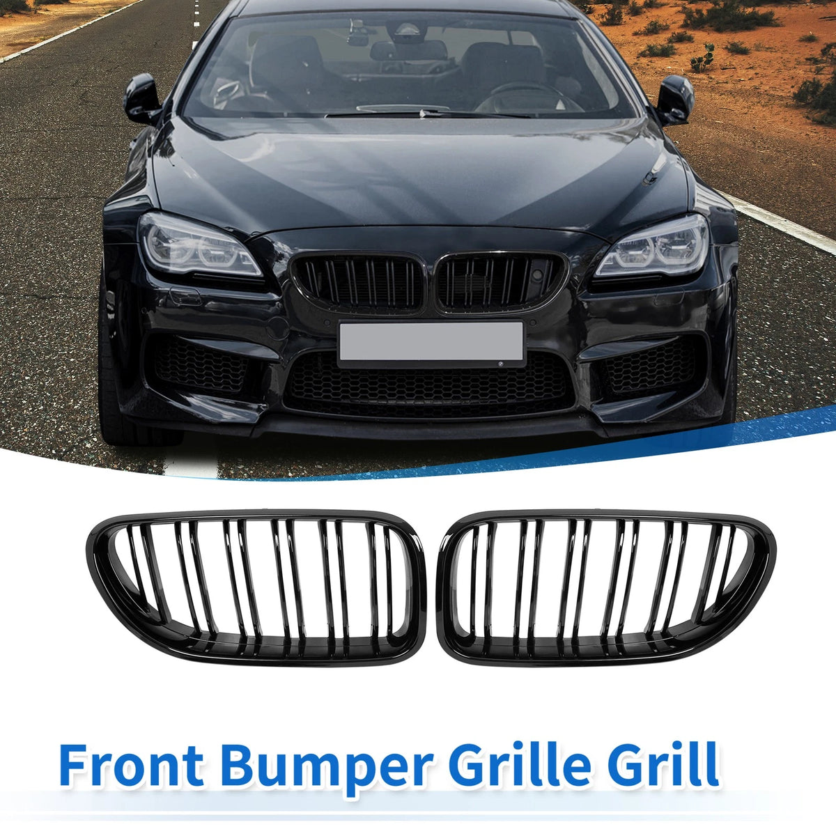 Hood Kidney Grill Front Grille Cover for BMW F06 (2012–2018) Glossy Black