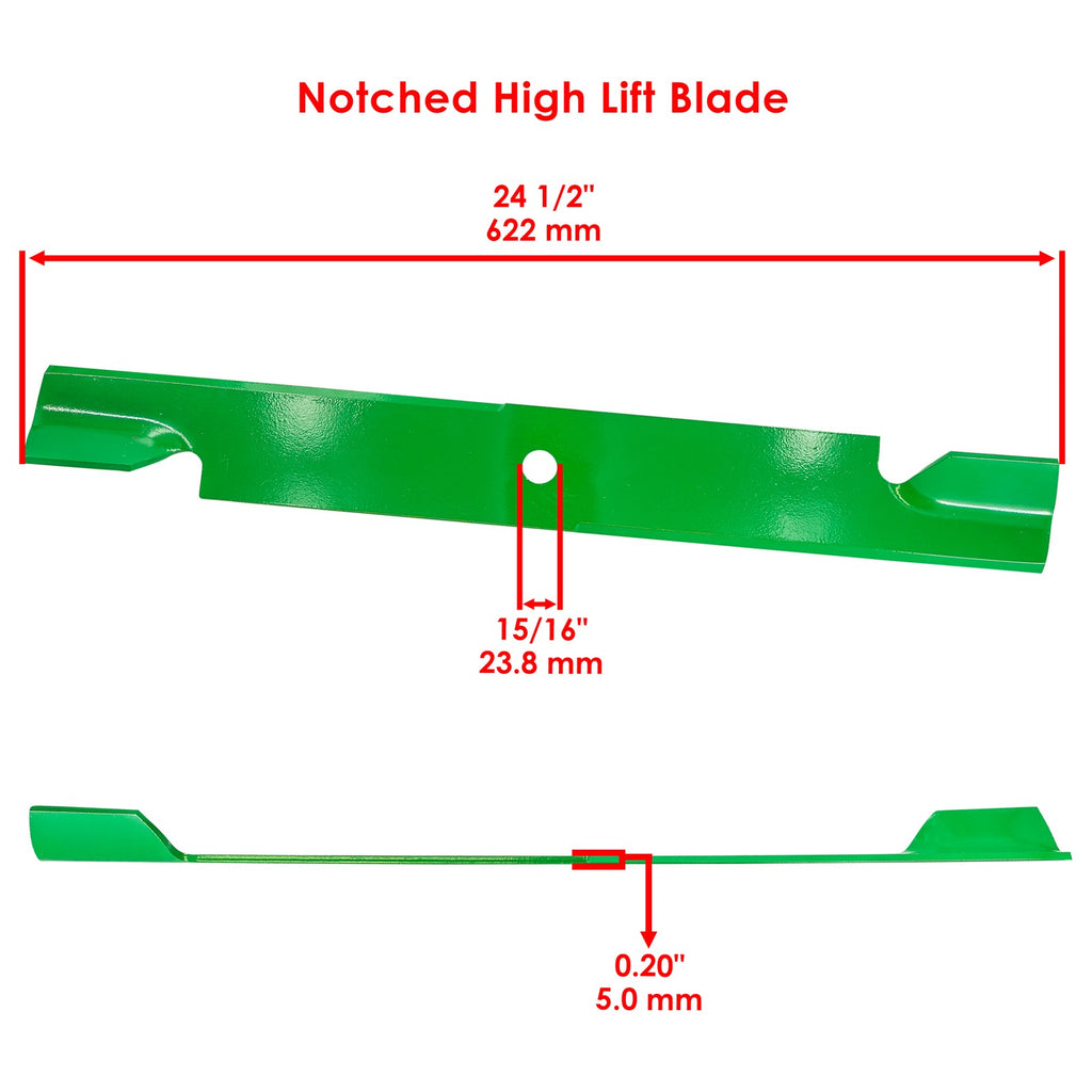 High Lift Blade 72 Inch Deck Notched for Exmark (24.5in Circle Hole)