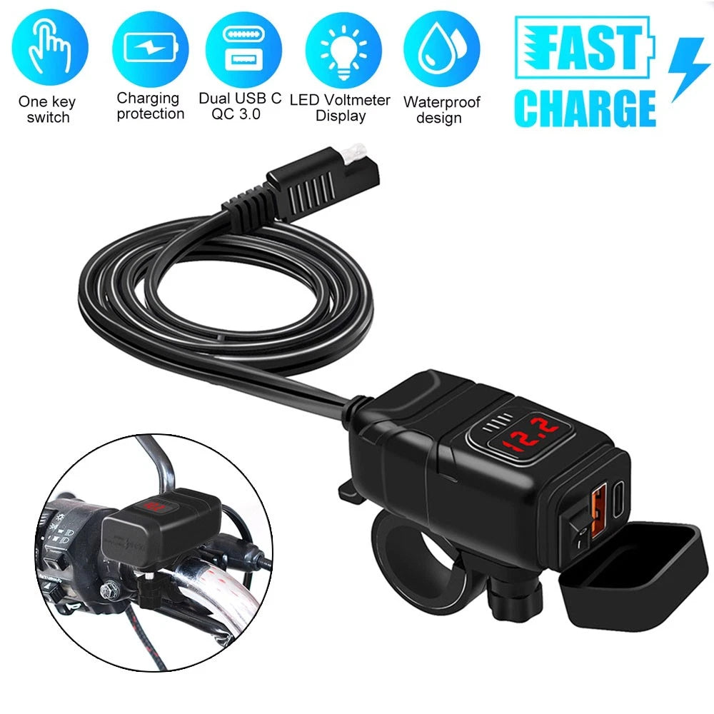 Dual USB Type-C Fast Charge Adapter for Motorcycle ATV (PD QC 3.0)
