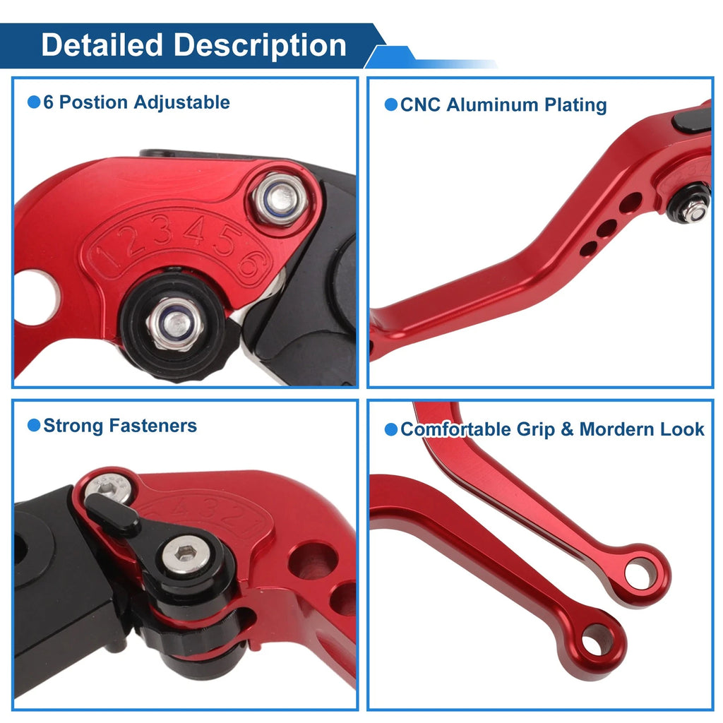 Adjustable Short Brake Clutch Levers for Suzuki GSXR600 (1997–2003) Solid Red