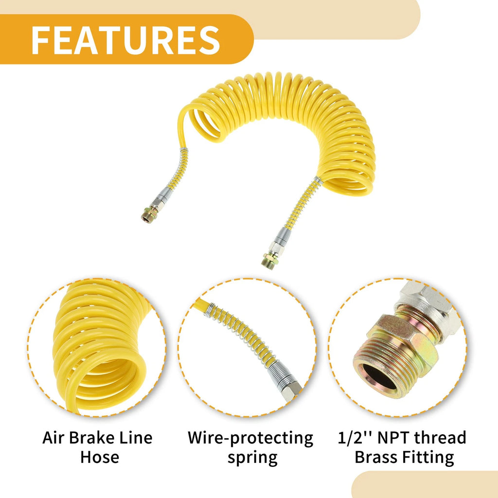28FT Air Brake Hose for (Coiled, Yellow)