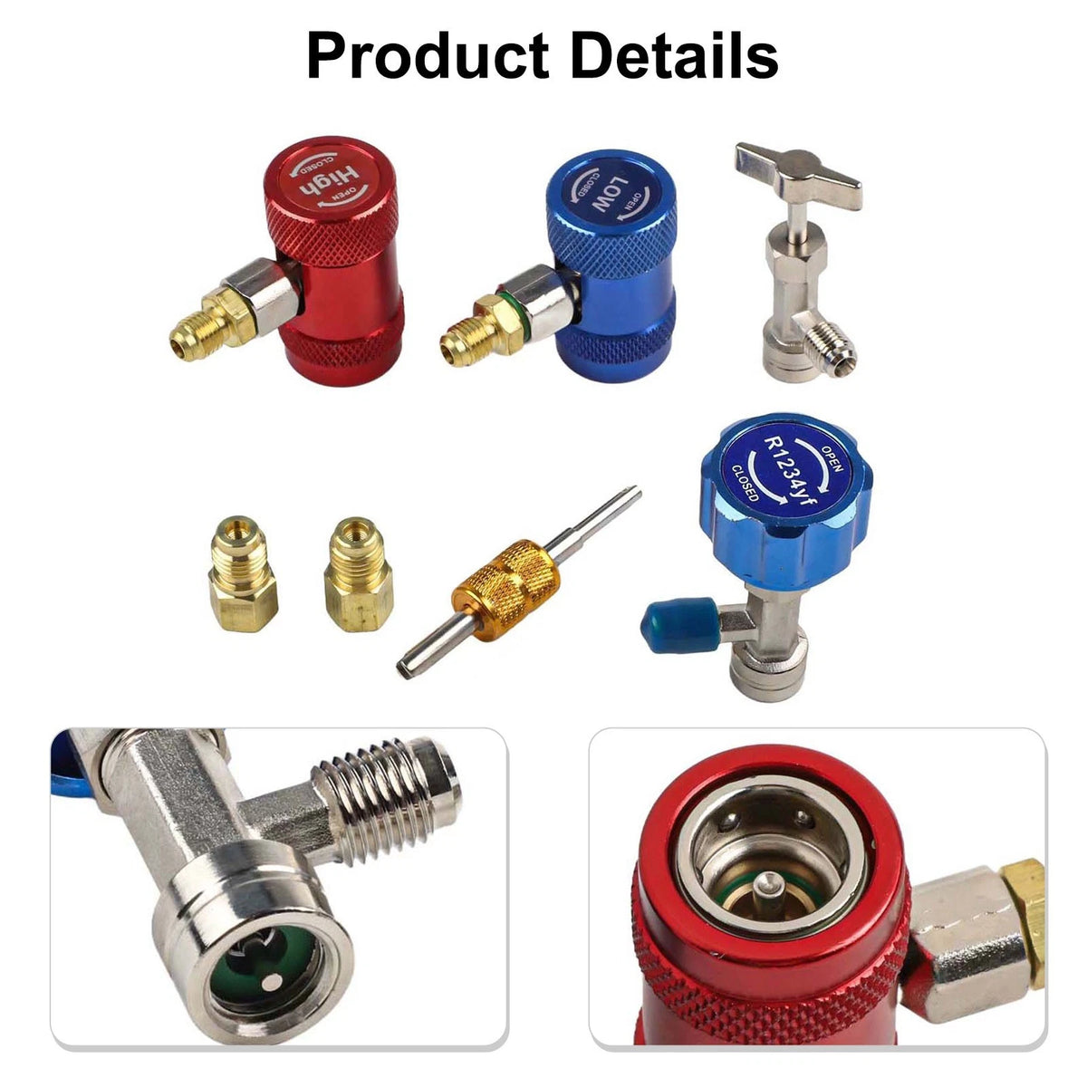 Complete Quick Couplers Kit for R1234yf For HVAC Systems with Valve Core Tool