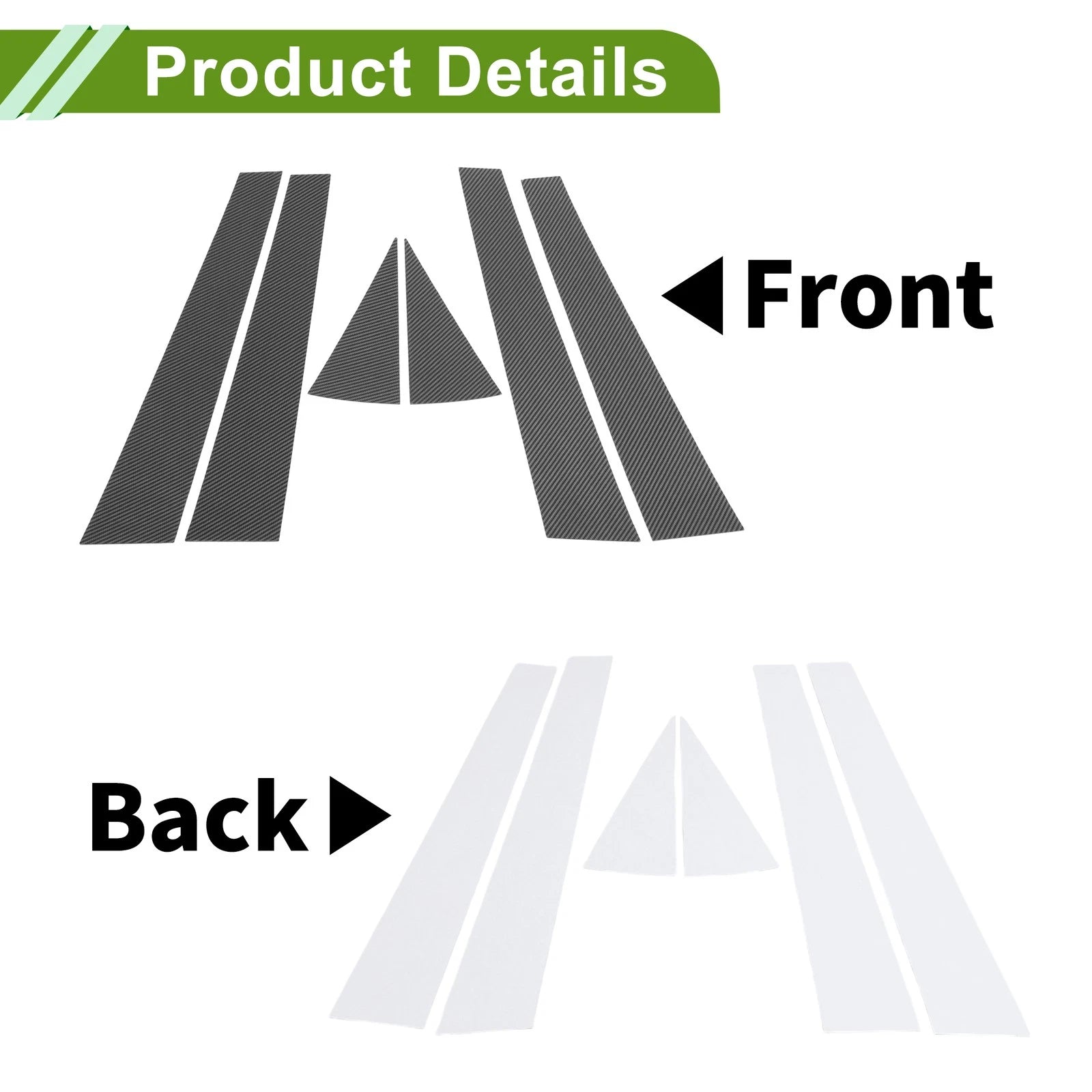 6 Pcs Door Pillar Window Trim for Chevy Impala (2000–2005) Carbon Fiber