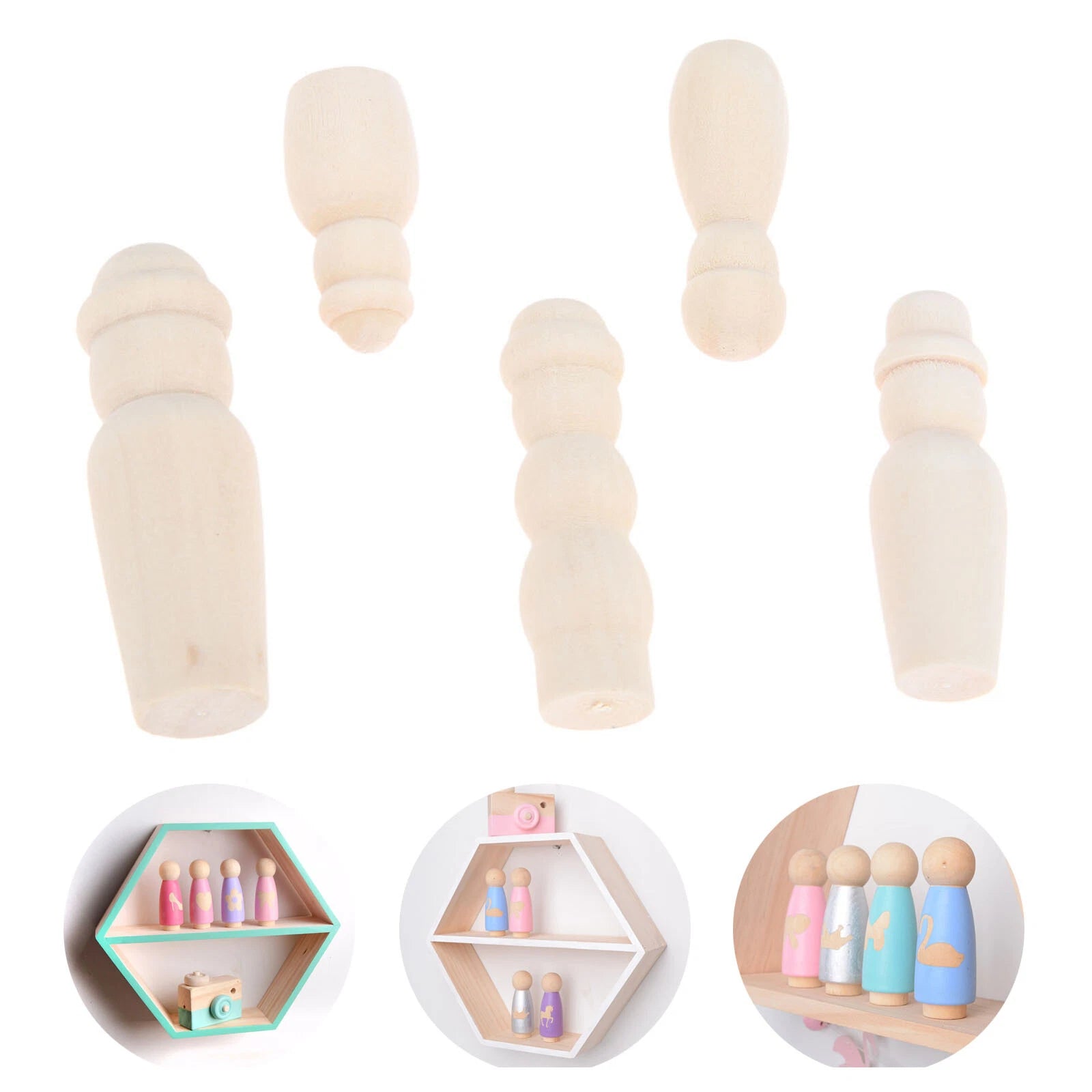 Set of 50 Unpainted Wooden Peg Dolls for DIY Craft Kids Toys Decor