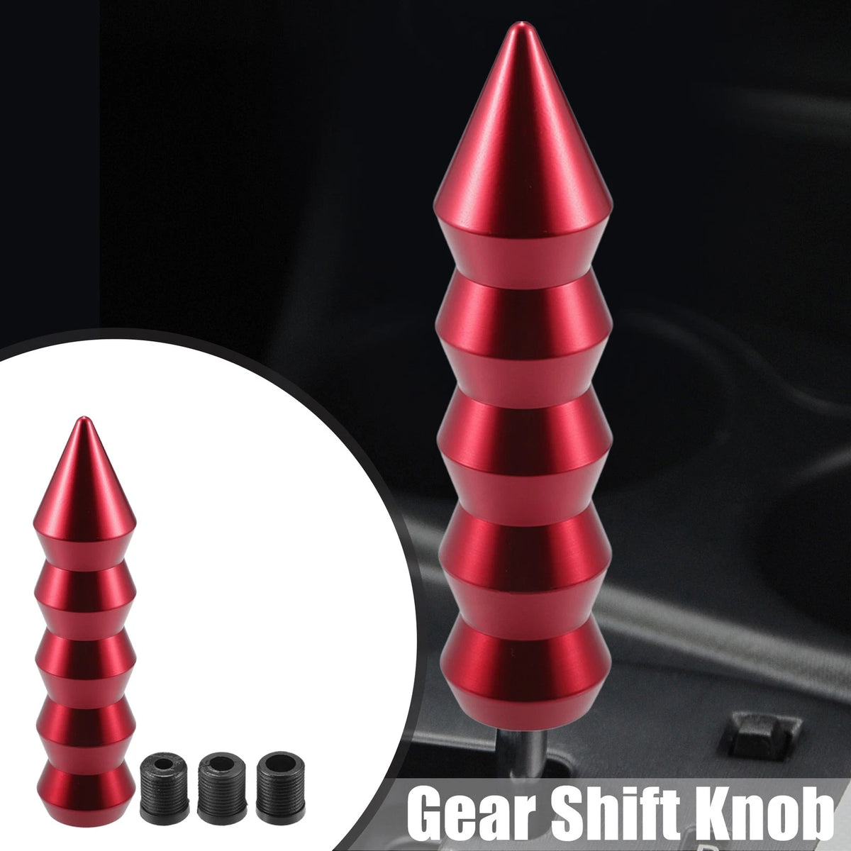 Set of 1 Auto Universal Automatic Gear Shifter Knob with 3 Adapters Red