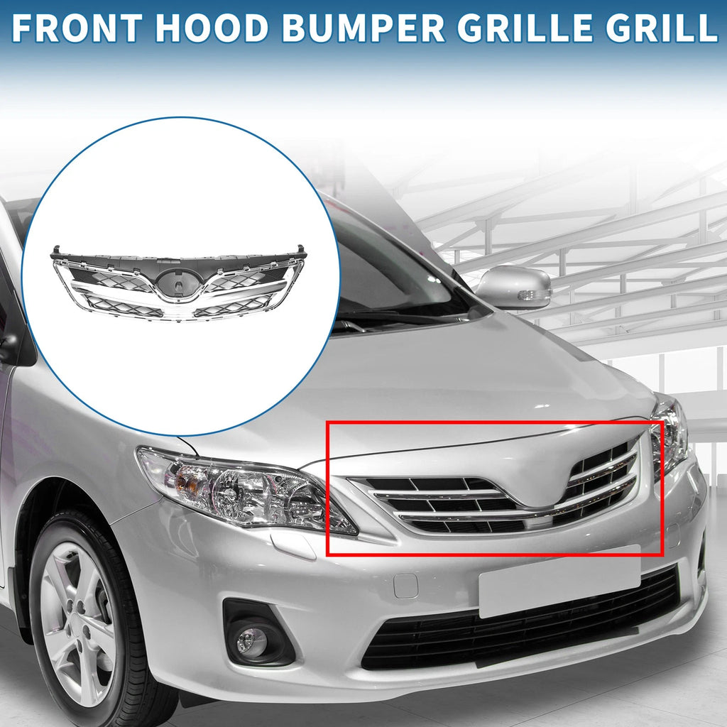 Front Hood Bumper Grille Replacement for Toyota Corolla (2010–2013) Chrome