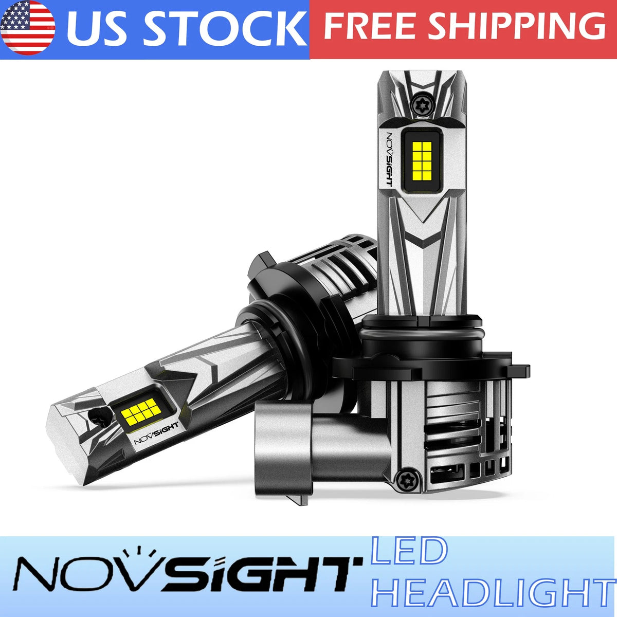 2X HB3 9005 LED Headlight Bulbs for NOVSIGHT (18000LM 6500K)