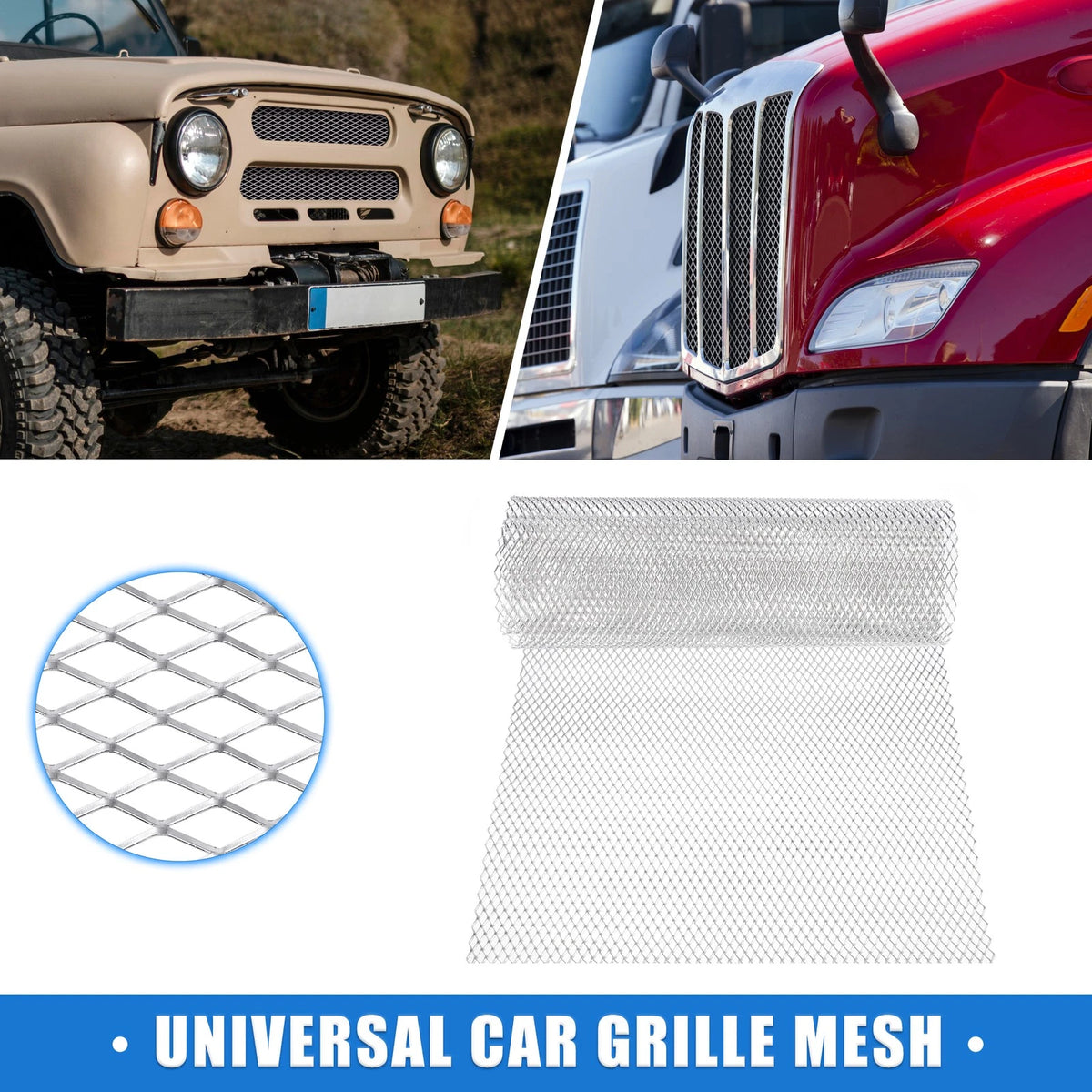 Grill Mesh Sheet 100x33cm 12x6mm Rhombic Hole for Car Silver Tone