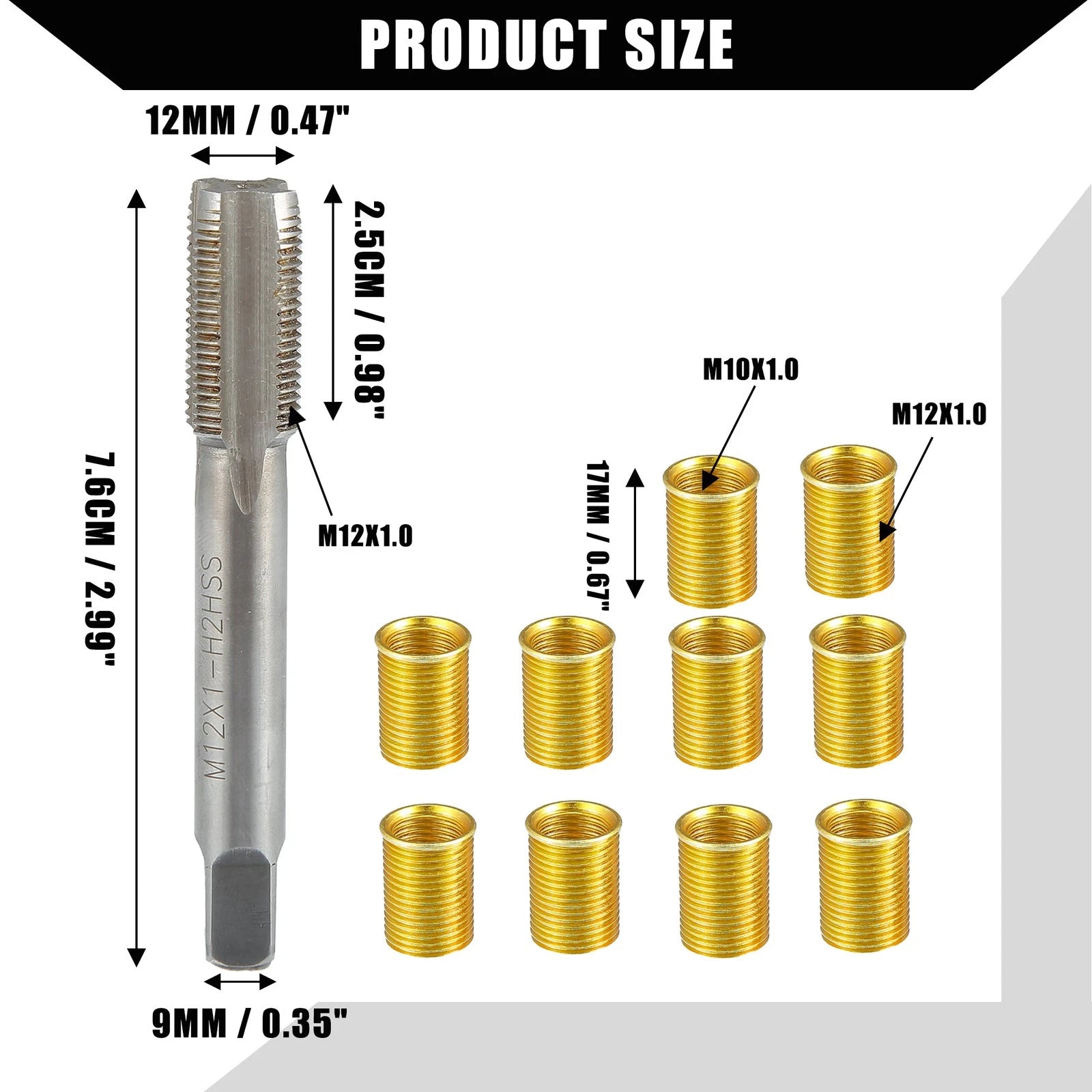 Set of Spark Plug Thread Repair Tools for M10x1.0 & M12x1.0 Inserts
