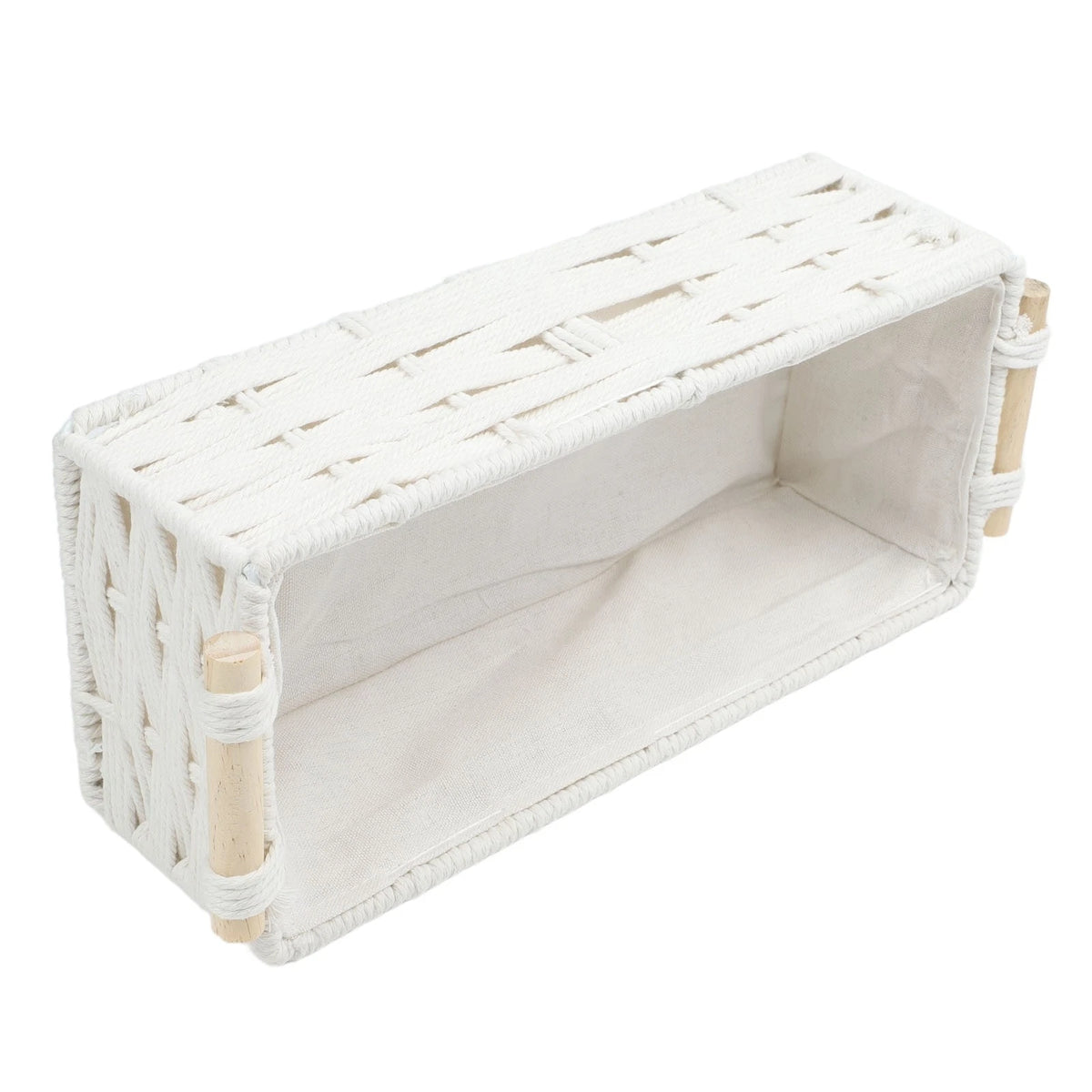 Set of 2 Handwoven Macrame Storage Baskets with Wooden Handles