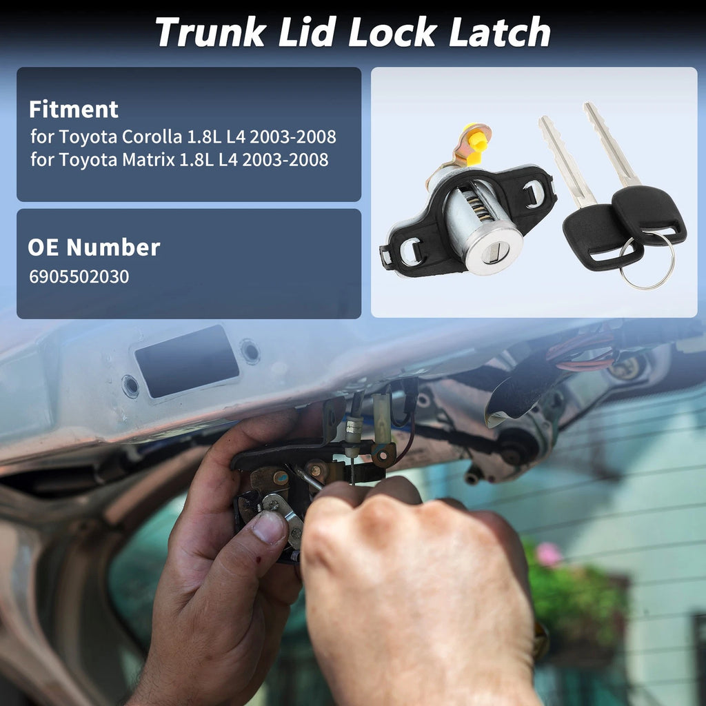 Trunk Lock Cylinder with 2 Keys Replacement for Toyota Corolla 1.8L (2003–2008)