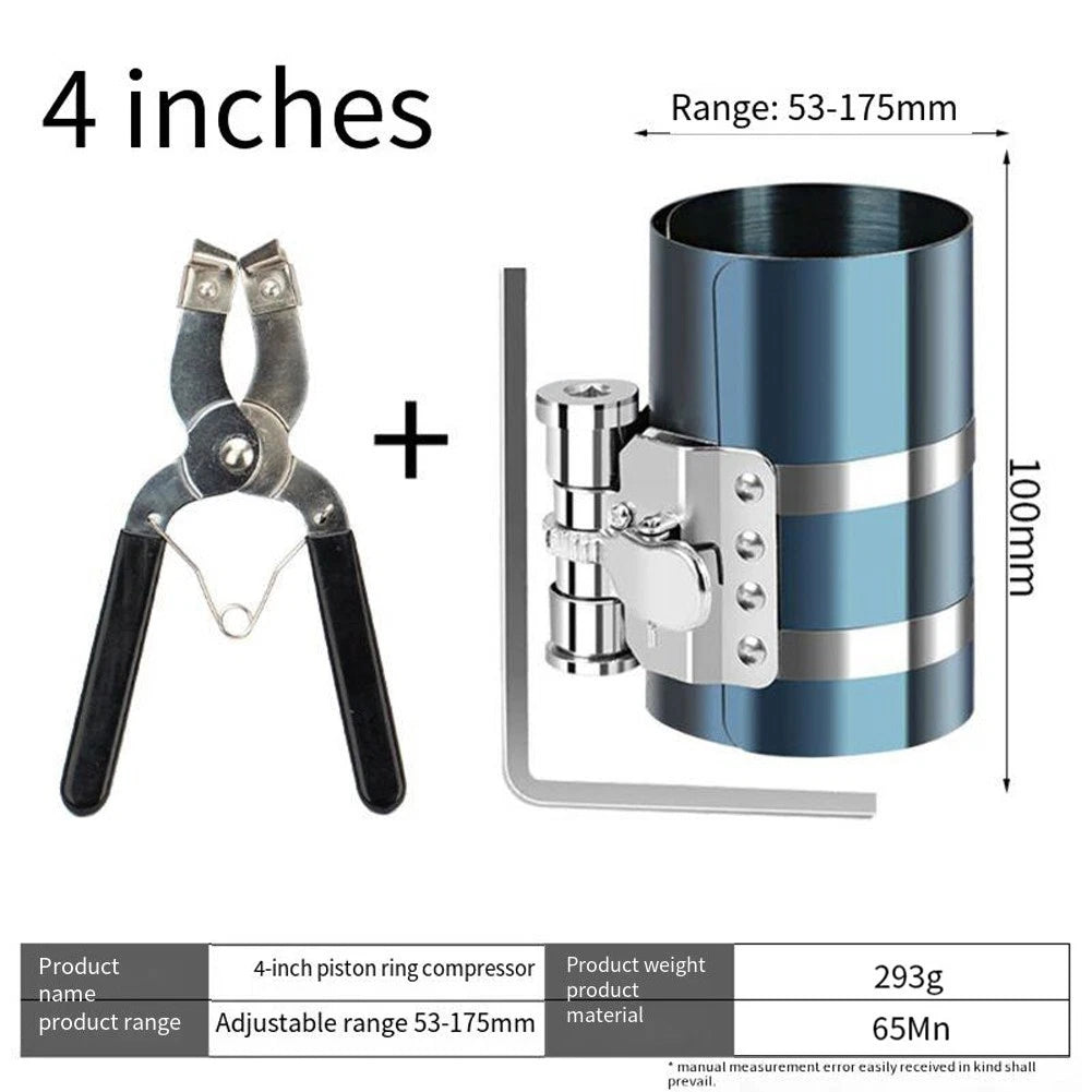 Piston Ring Installer Tool Set for Engine Parts (Compression Clamp & Pliers)