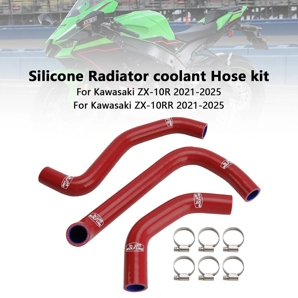 Silicone Radiator Coolant Hose for Kawasaki ZX10R ZX-10RR (2021–2025) Red