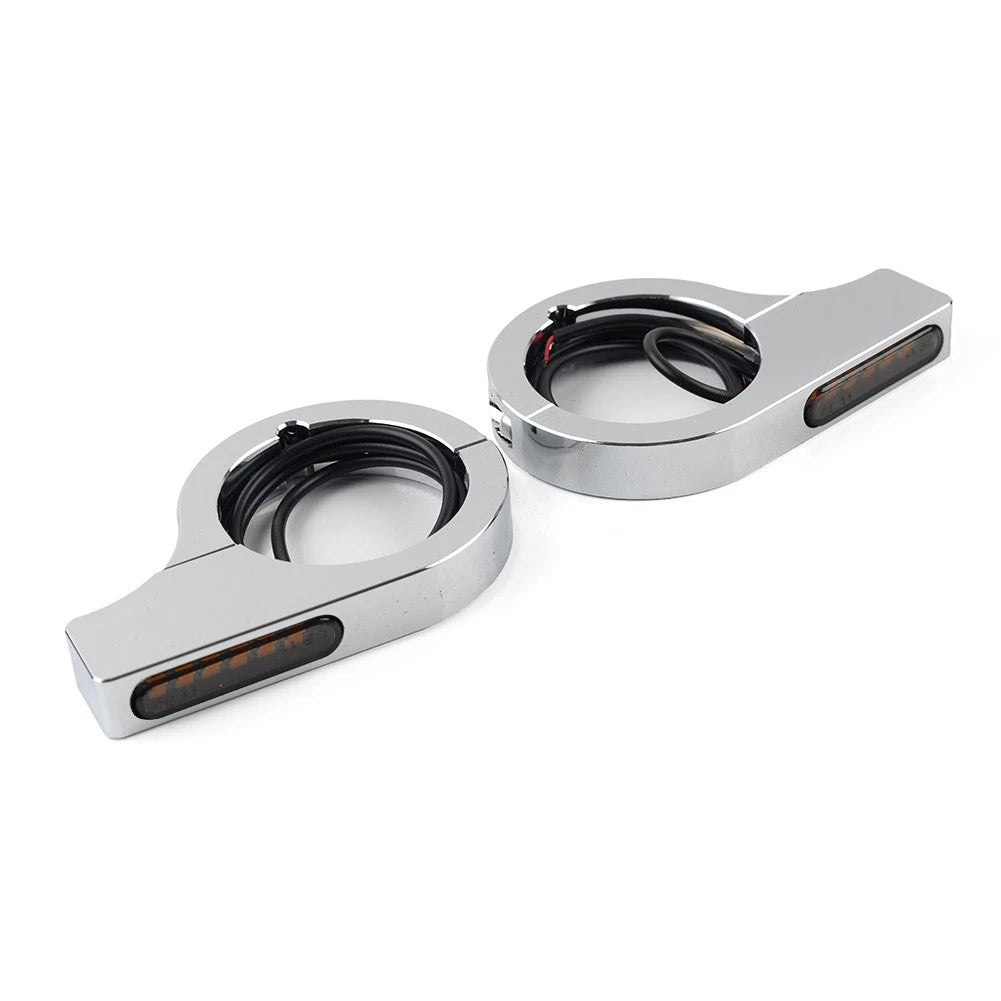 Chrome LED Fork Turn Signal Light Indicator for Harley Touring