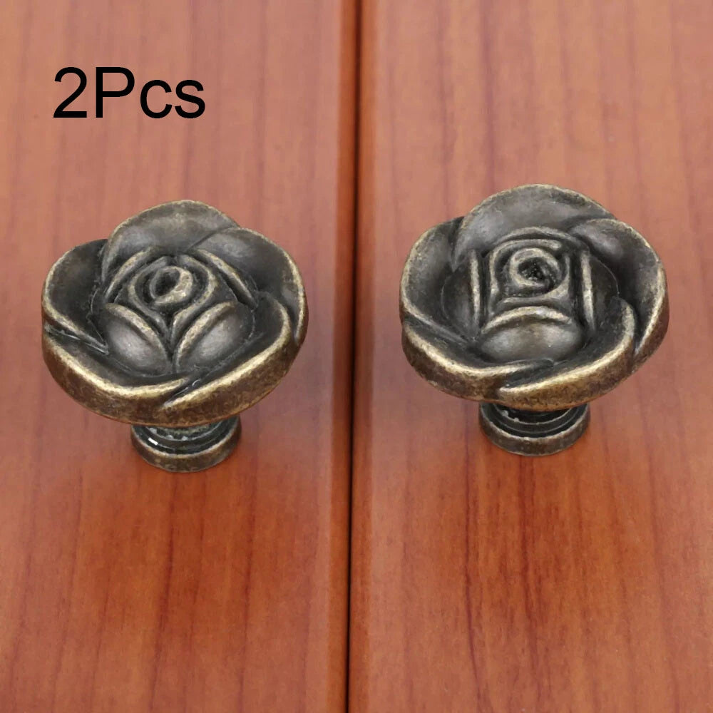 2X Vintage Rose Door Pull Handles for Kitchen Cupboard Drawer