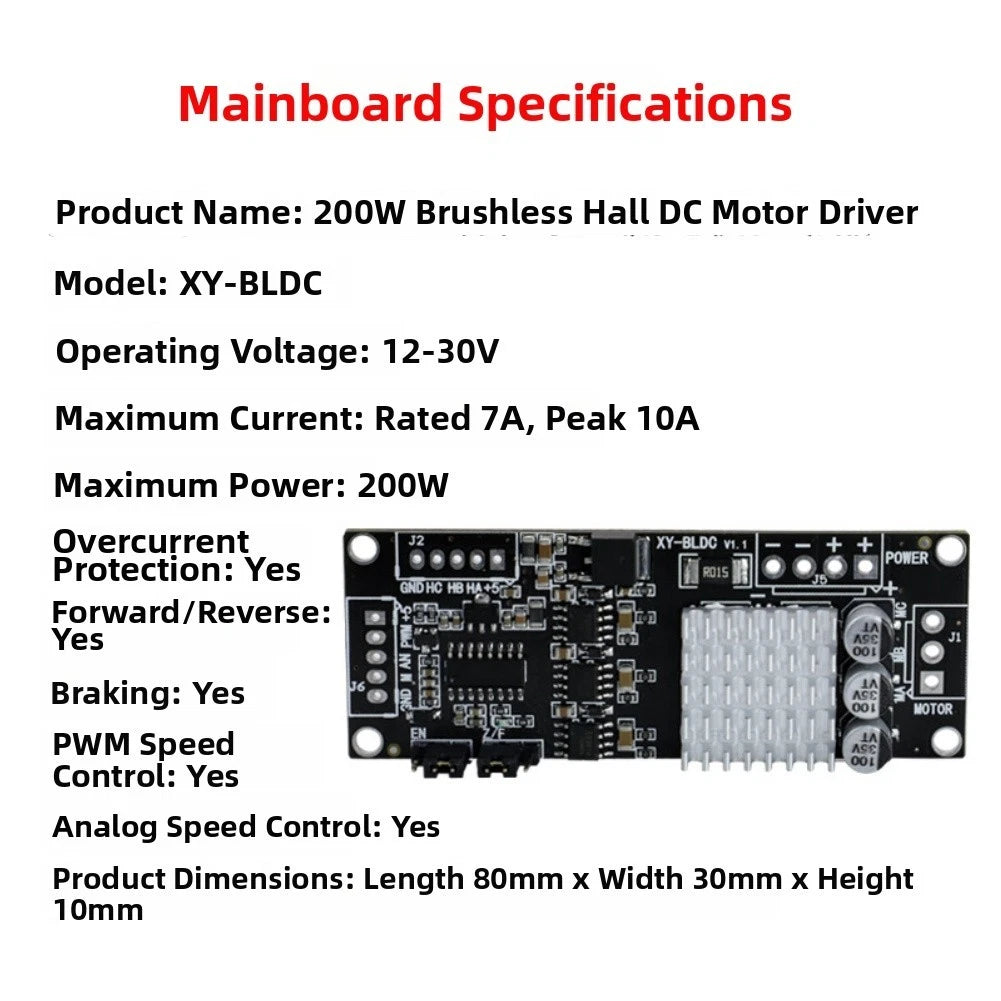 DC Brushless Motor Driver 200W for PWM Control (12V-30V Input)