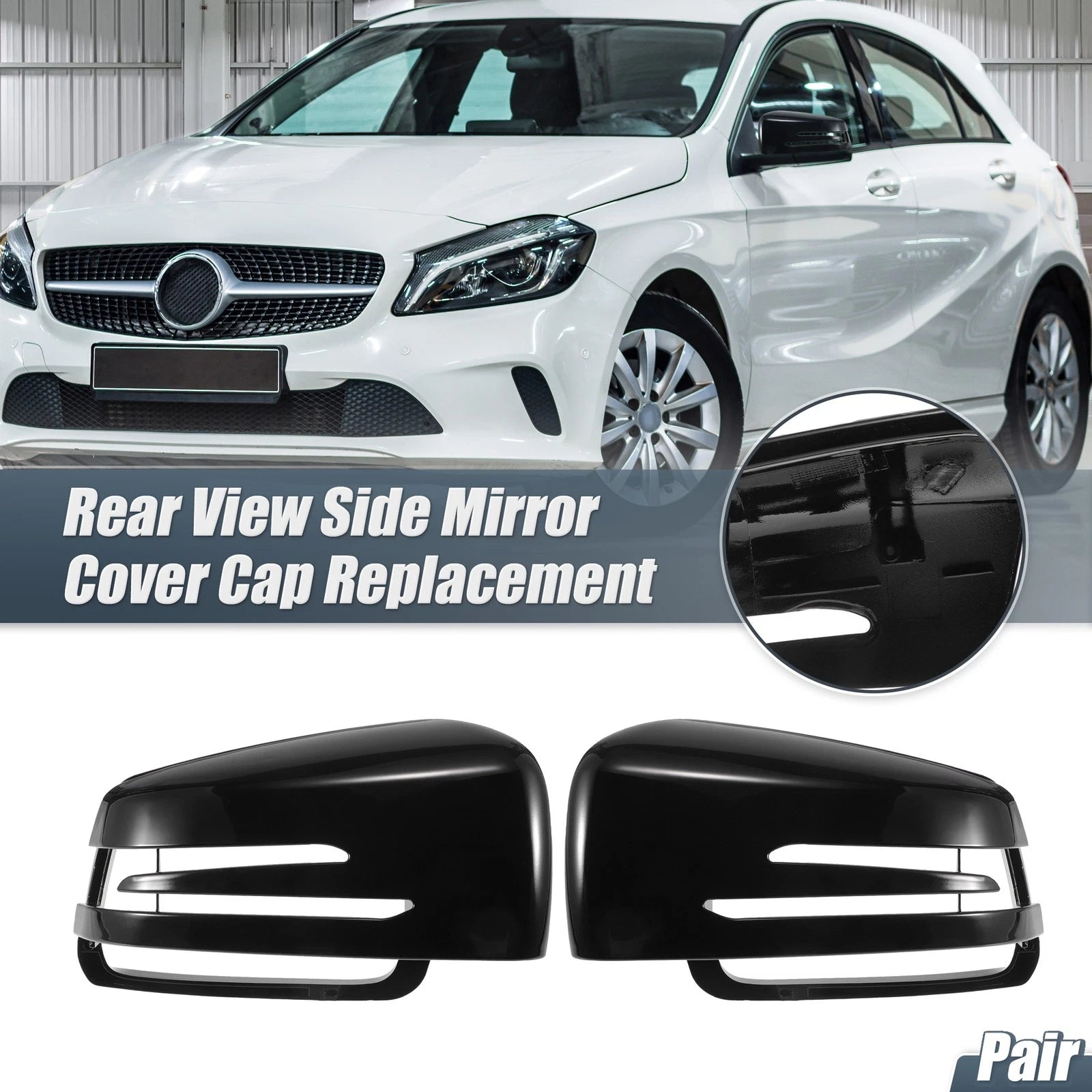 Rearview Mirror Cover Cap Gloss Black Replacement for Mercedes A Class B Class (2014–2021)