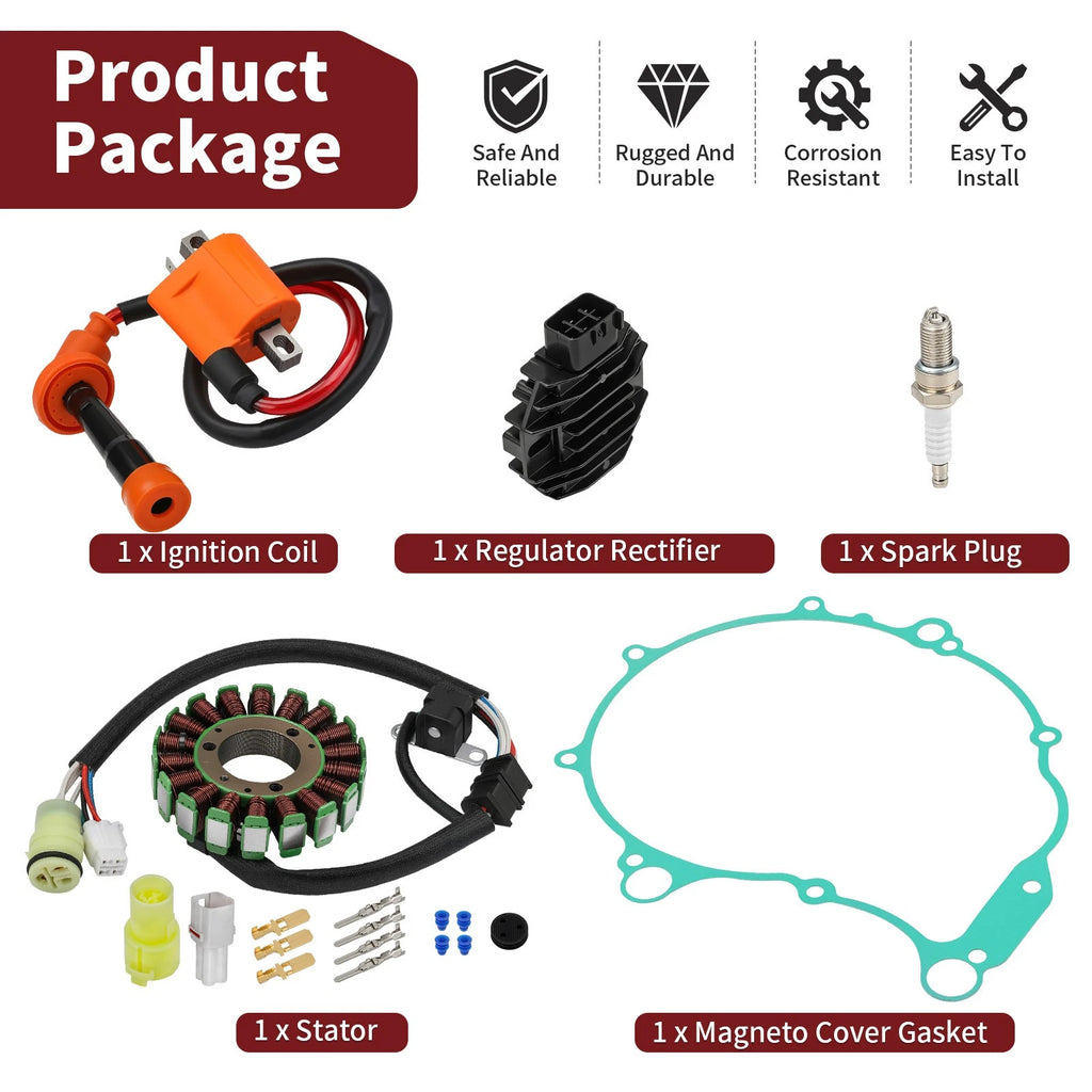 Ignition Coil, Spark Plug, Regulator Rectifier & Stator for Yamaha YFM Raptor 660R (2001–2005)