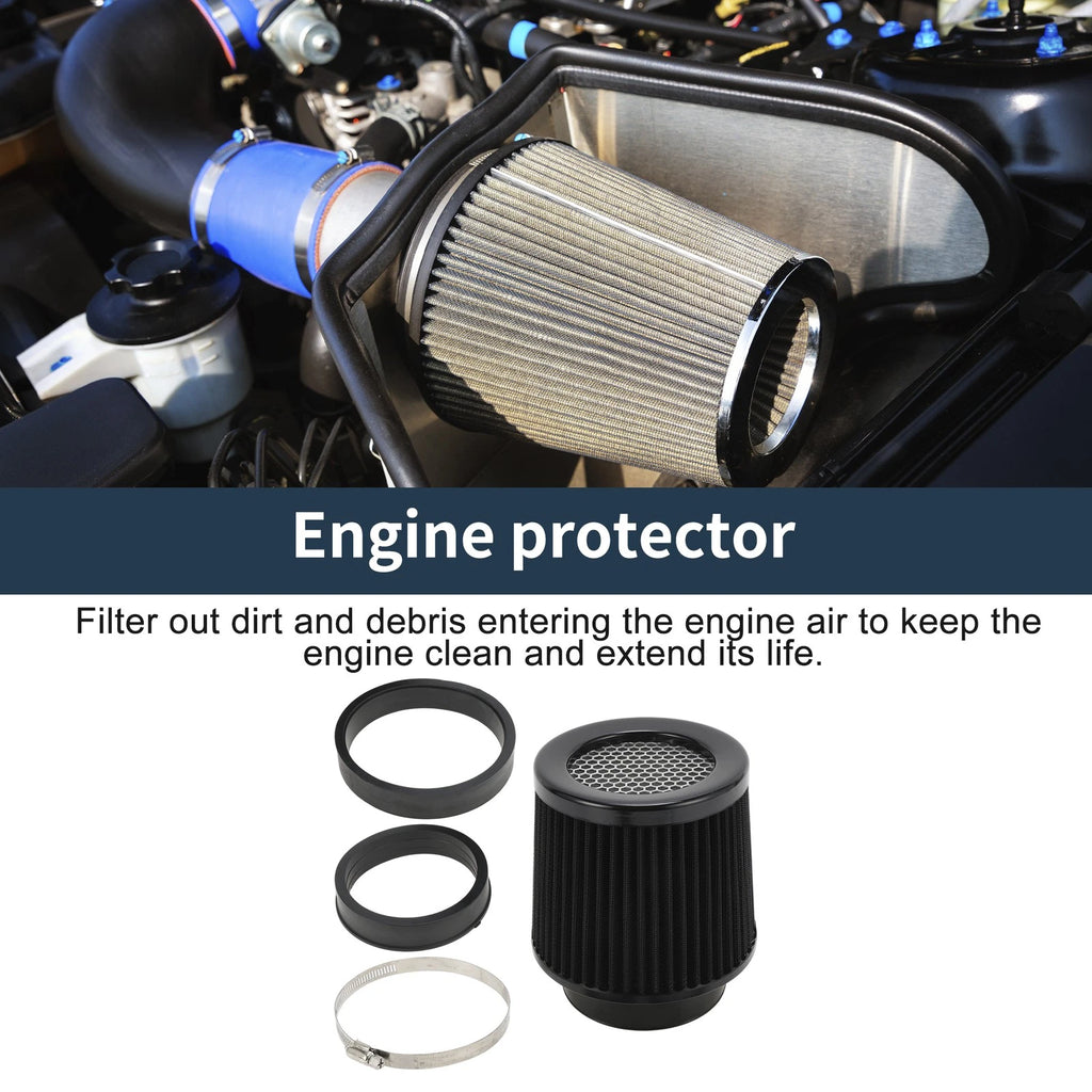 High Flow Engine Air Filter with Clamp & 2 Reducing Rings for