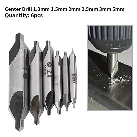 6PCS Center Drill Countersink Bit Set for Lathe Mill (High Speed)