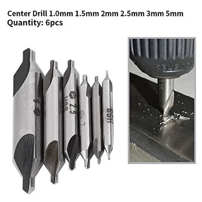6PCS Center Drill Countersink Bit Set for Lathe Mill (High Speed)