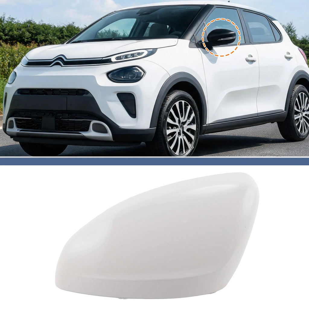 Rearview Mirror Cover Cap Left Driver Side White for Citroen C3 (2016–2023)