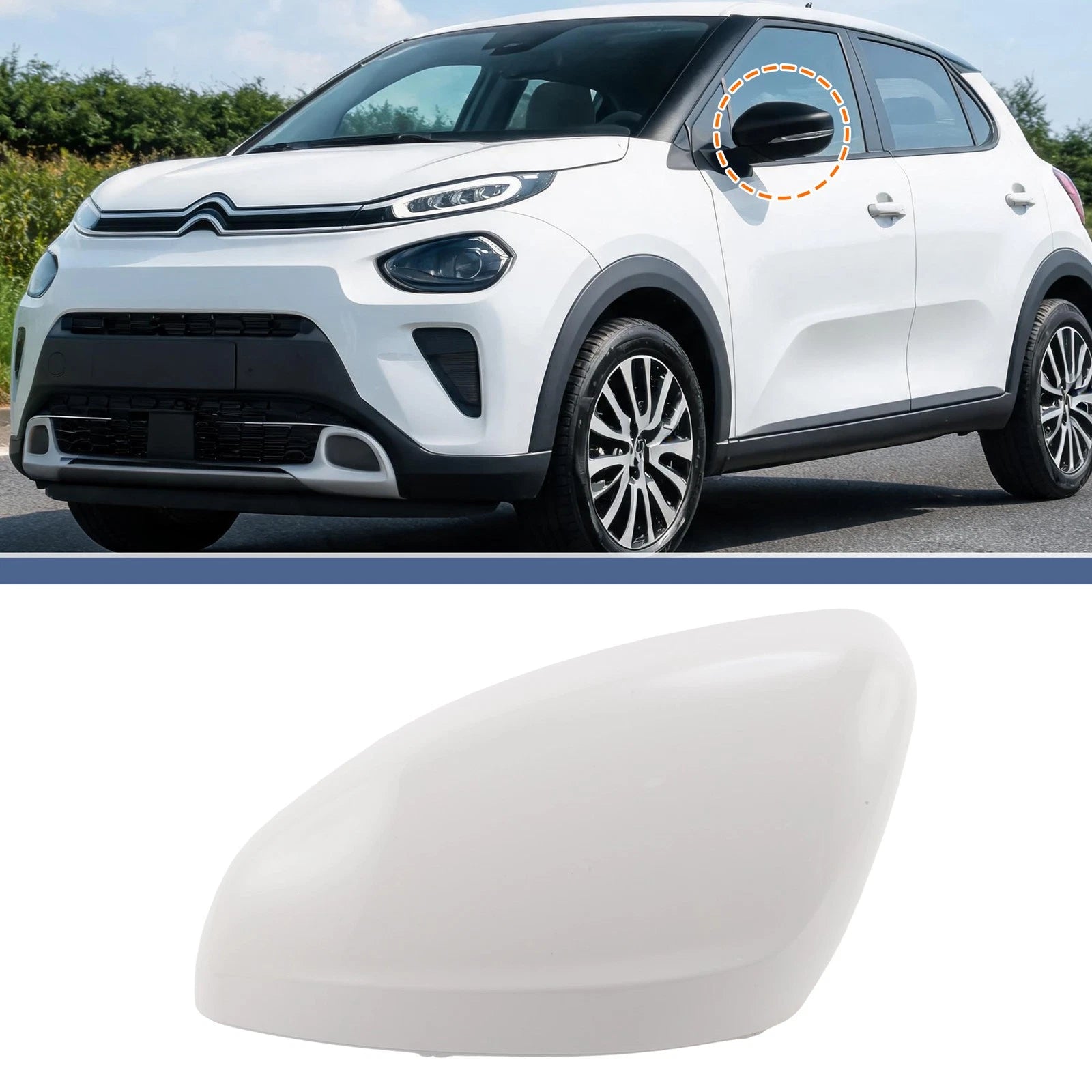 Rearview Mirror Cover Cap Left Driver Side White for Citroen C3 (2016–2023)