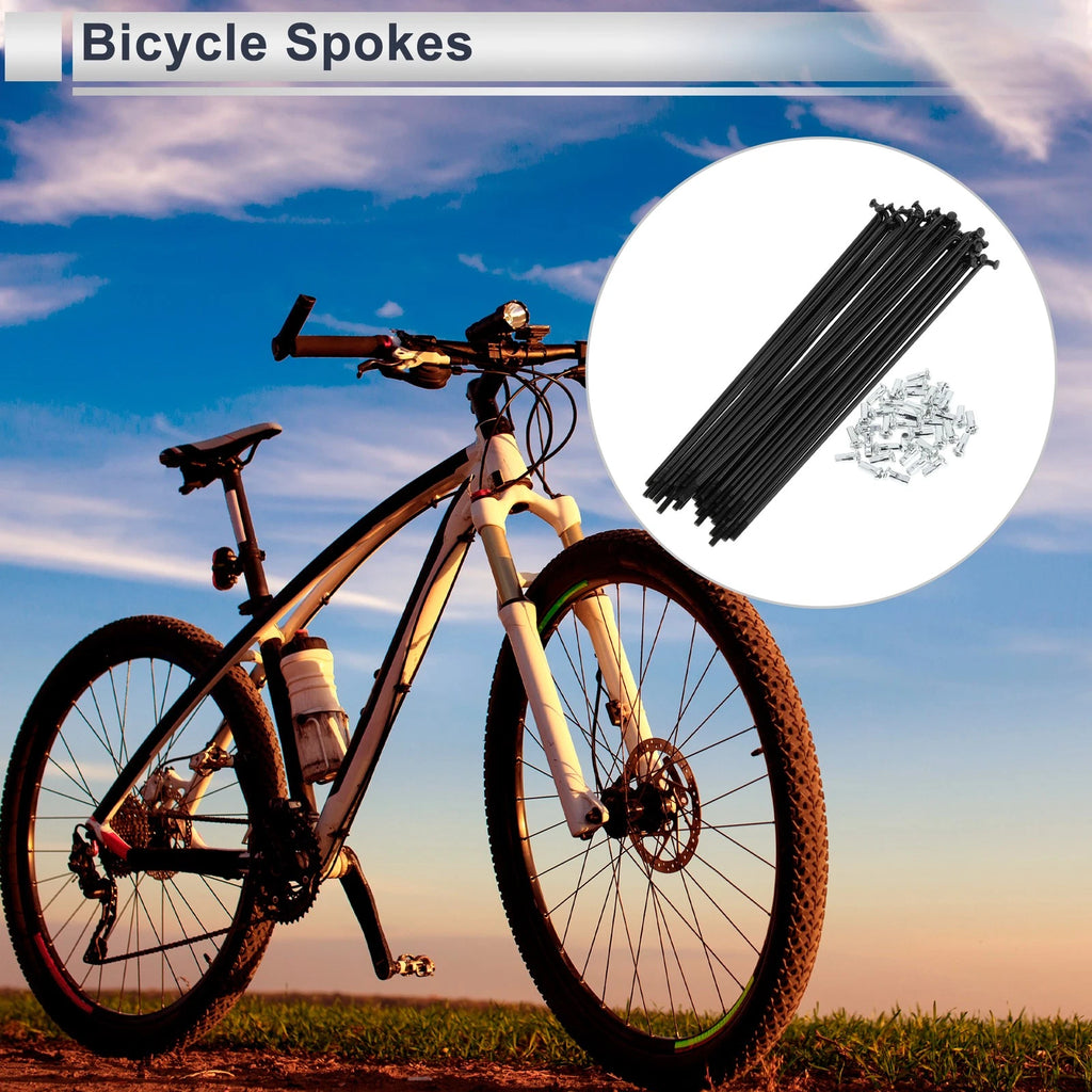 Bicycle Spokes Nipple Set 12G 181mm Carbon Steel Universal (Black)