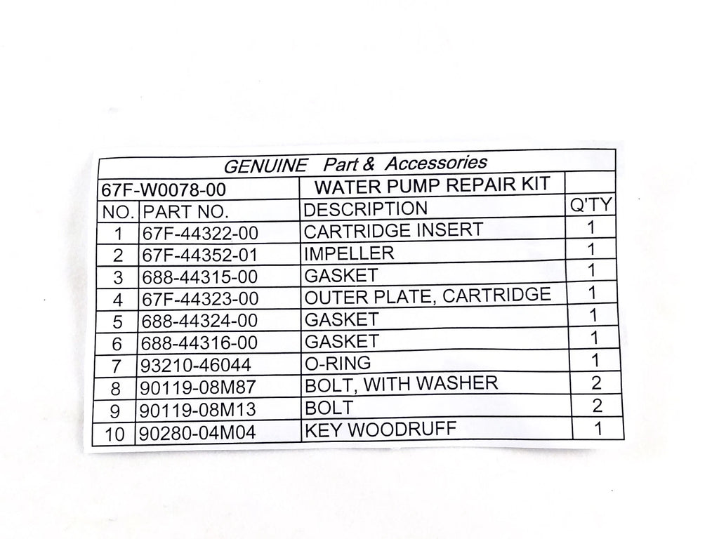 Water Pump Kit for Yamaha F75-F80-F90-F100 (Replaces 67F-W0078-00-00)