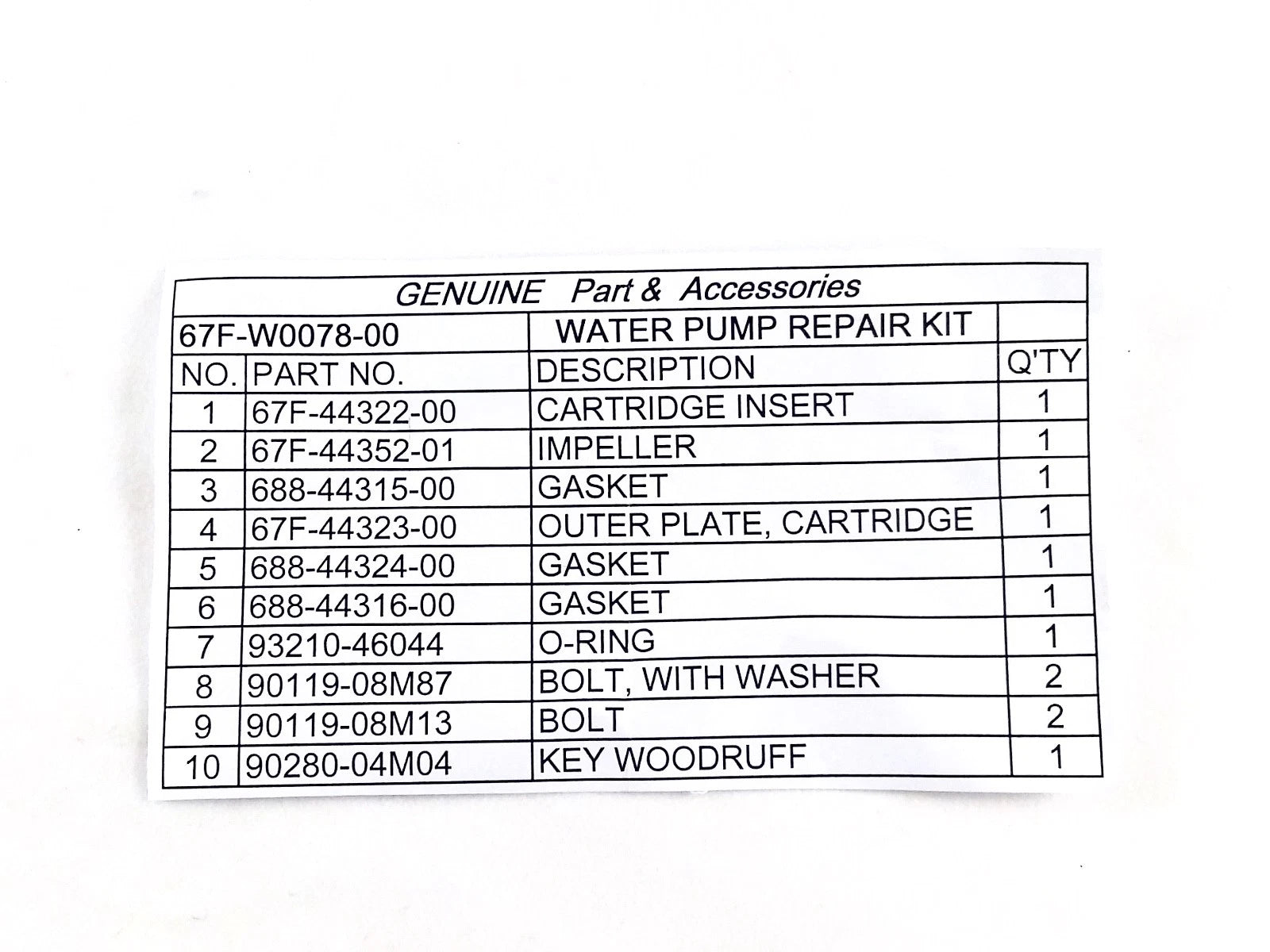 Water Pump Kit for Yamaha F75-F80-F90-F100 (Replaces 67F-W0078-00-00)