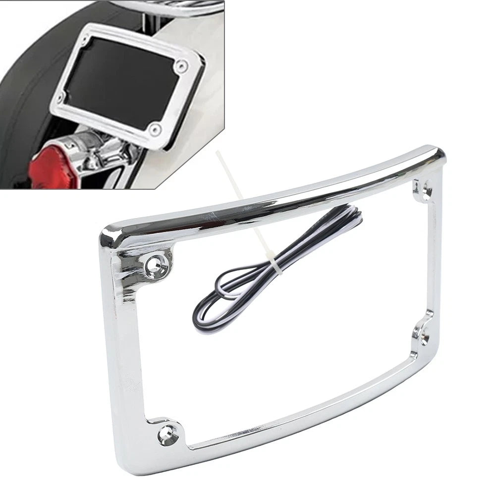 Chrome Motor Rear License Plate Frame Bracket with Light for Harley Touring