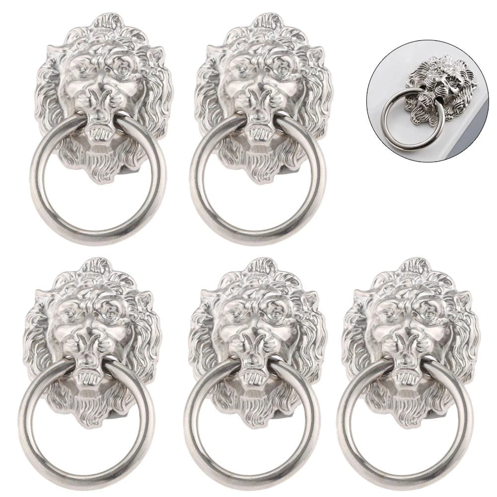 5X Zinc Alloy Lion Head Door Pull Handle Ring Drawer Cabinet Knob Hardware Decor
