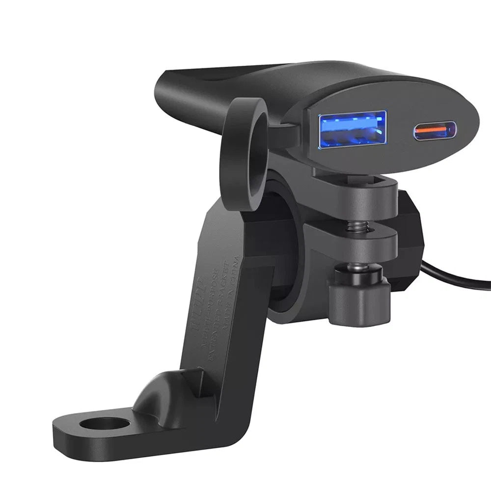 QC3.0+PD Dual USB Motorcycle Phone GPS Fast Charger Adapter Handlebar Waterproof
