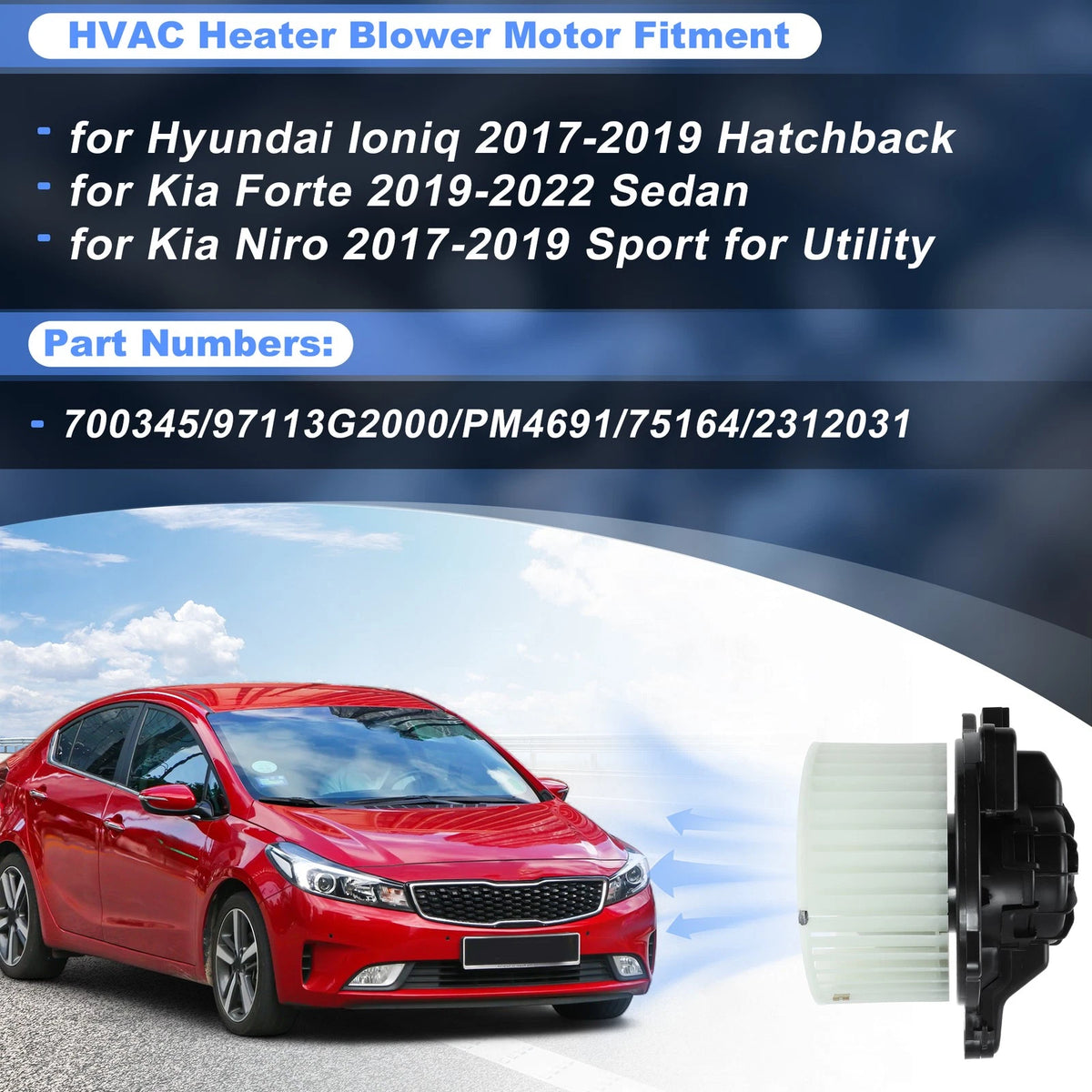 HVAC Heater Blower Motor Fan Replacement for Kia Niro Hyundai Ioniq (2017–2019)