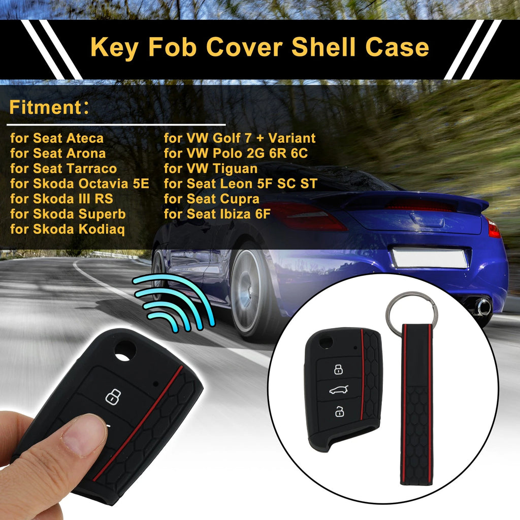 Car Key Case for VW Golf 7 + Variant (2013–2020) - Black Red TPU Silicone