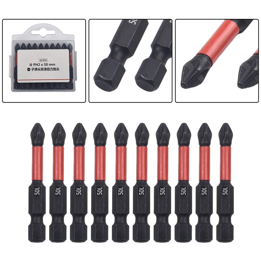 10 Pack PH2 Magnetic Screwdriver Bits for Professional Tools