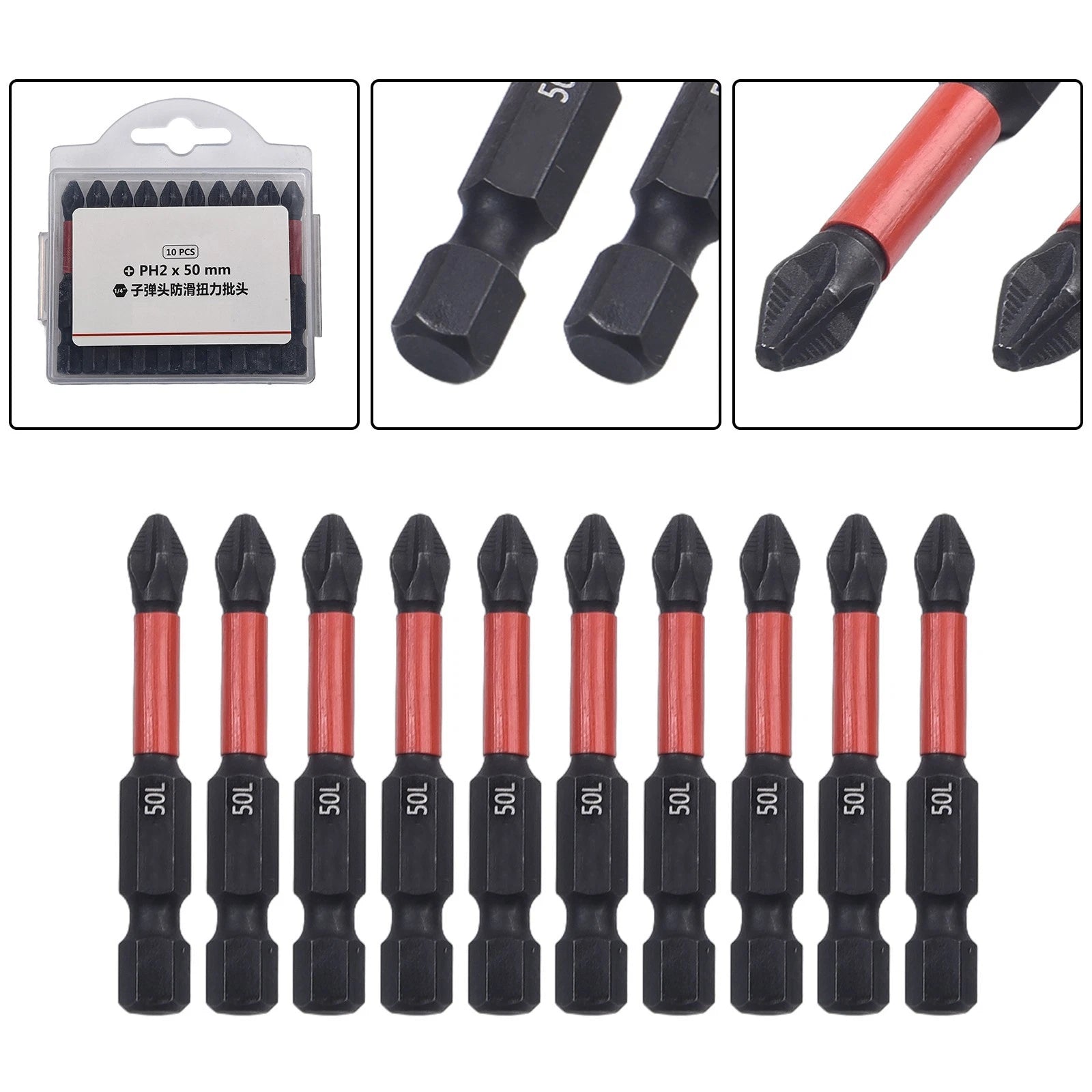 10 Pack PH2 Magnetic Screwdriver Bits for Professional Tools