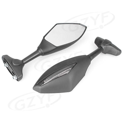 2X Rearview Mirrors with Amber Light for Kawasaki Yamaha Motor Universal