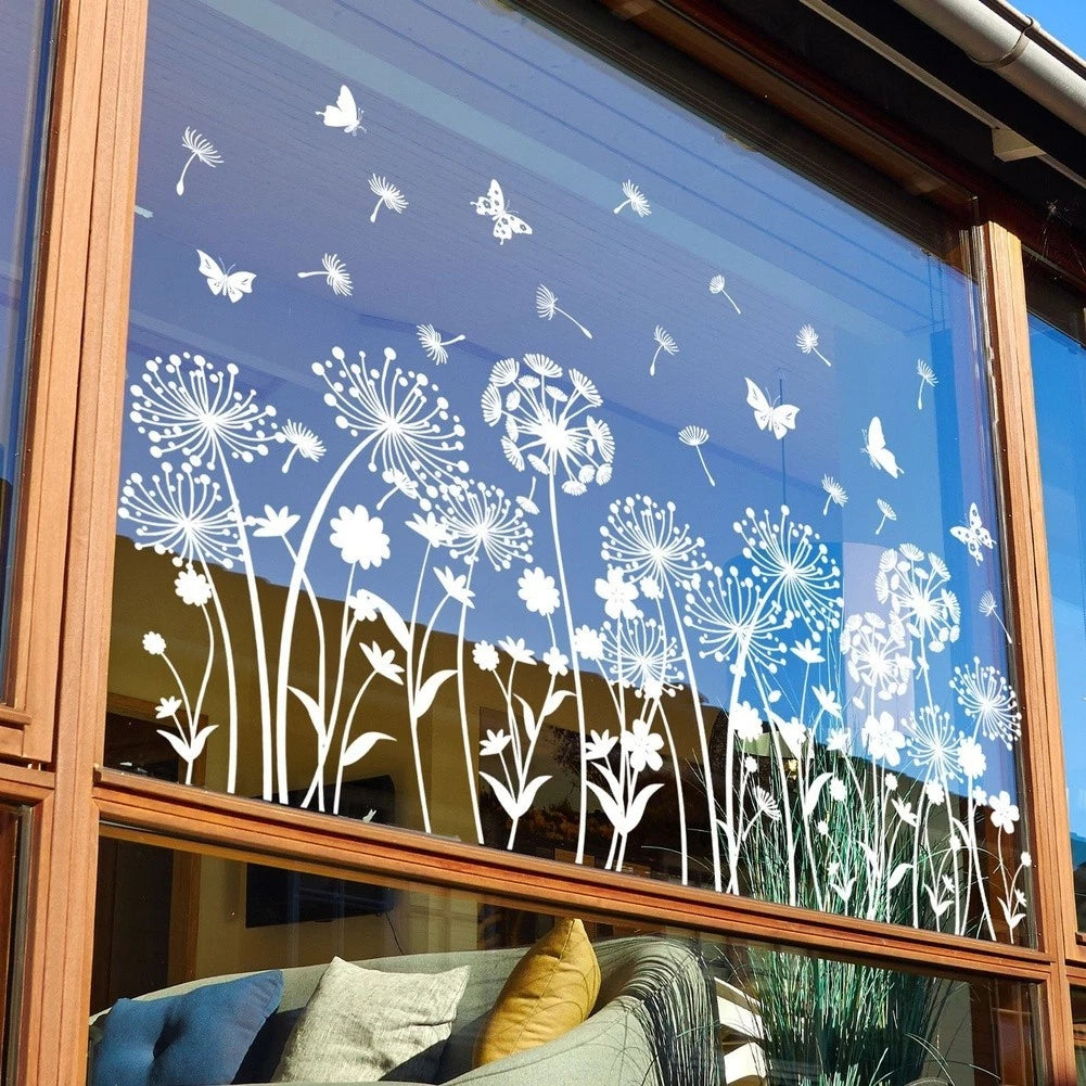 White Static Cling Dandelion Decal for Glass Mirrors and Tiles (30x60cm)