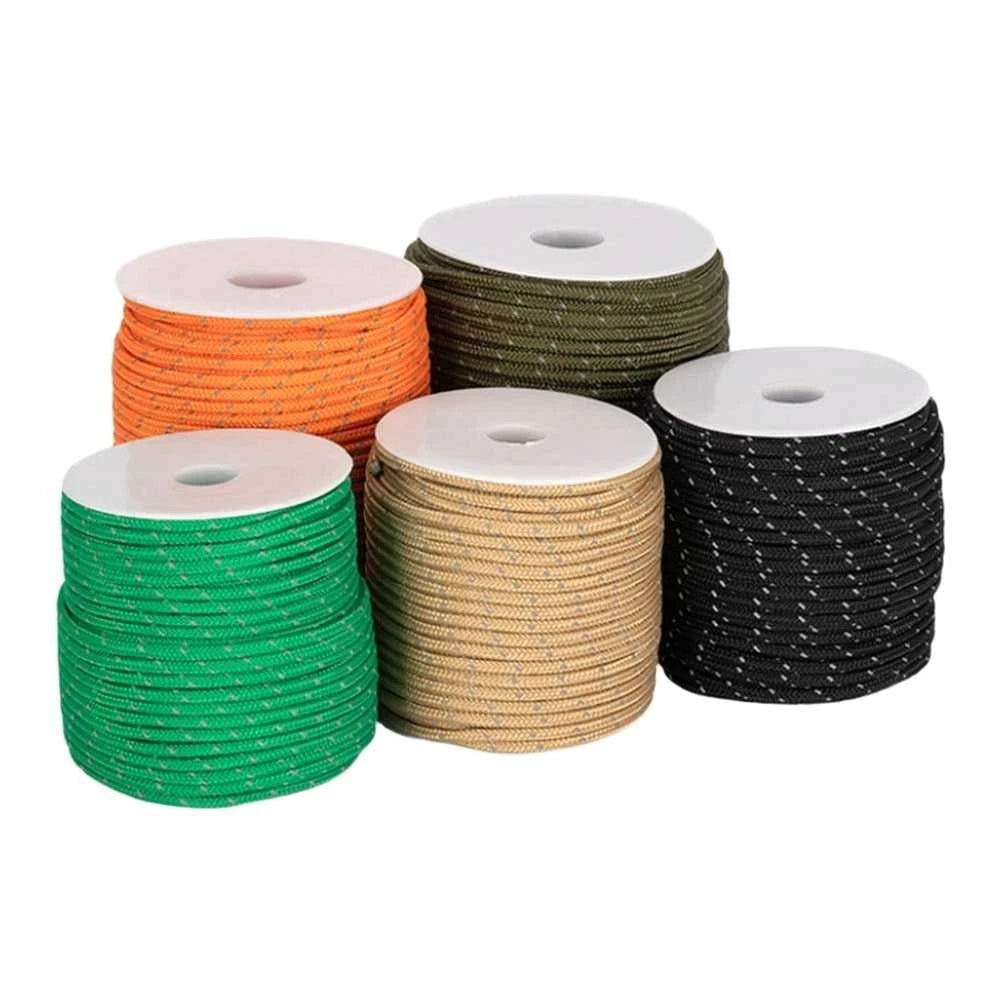 50m Reflective Guyline for Camping Tents Tarps 4mm Nylon Windproof