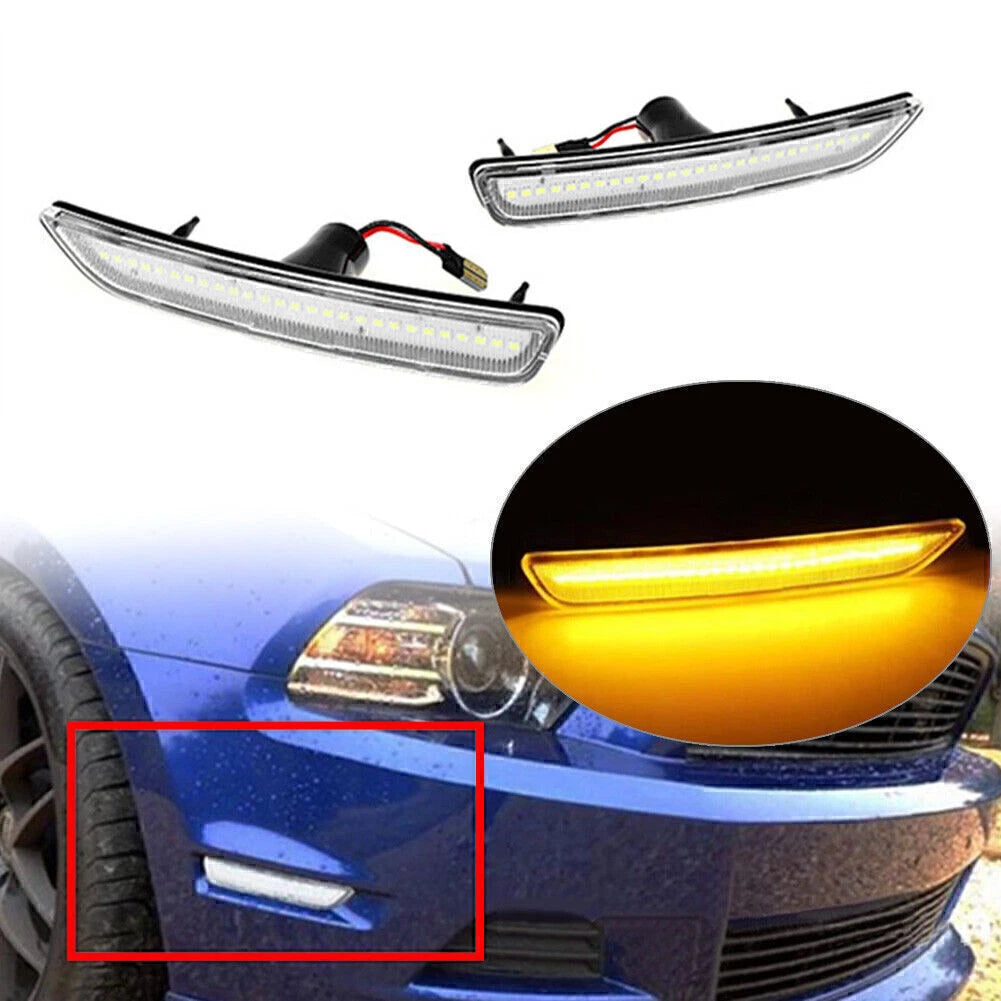 2X LED Front Side Marker Shell + Light Lamp for Ford Mustang (2010–2014)