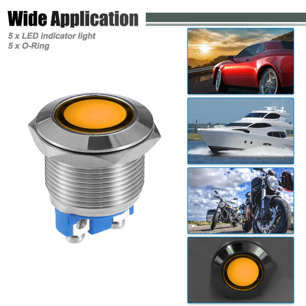 5pcs LED Indicator Light for Car (19mm, 230V, Waterproof, Yellow)