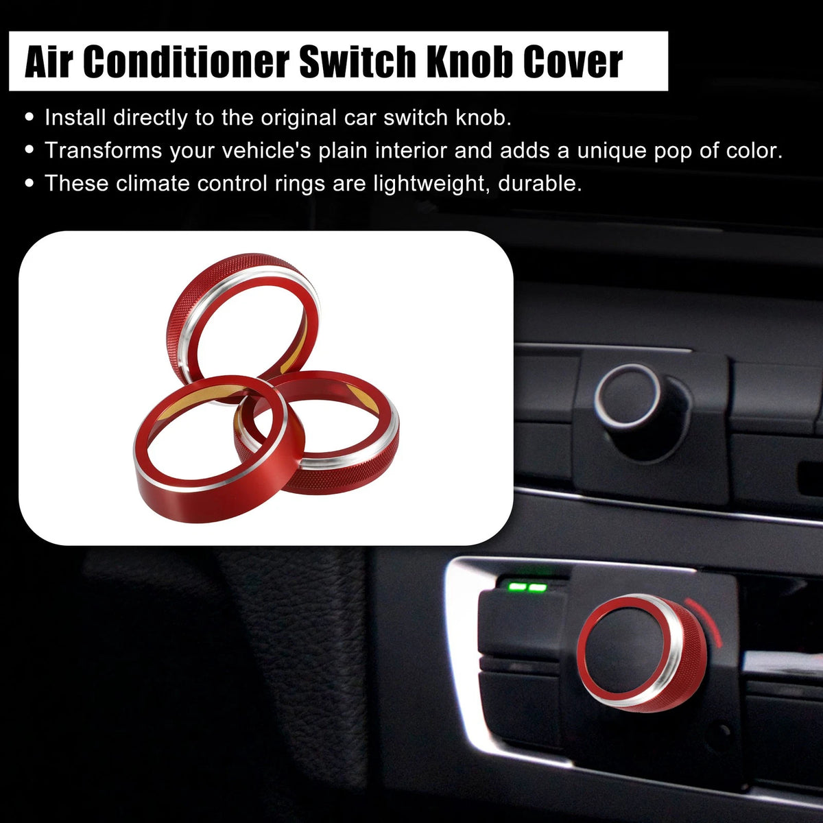 3 Pcs Air Conditioner Switch Knob Cover Ring for Suzuki Jimny JB64W (2018–2023) Red