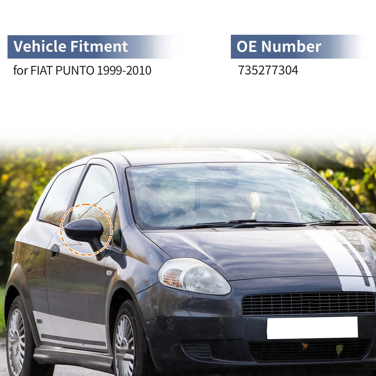 Right Driver Side Mirror Cover Cap for Fiat Punto (1999–2010) Gray