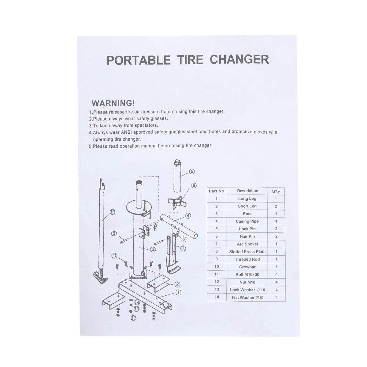 Manual Tire Changer for 8" to 16" Wheels (Portable Hand Bead Breaker Tool)